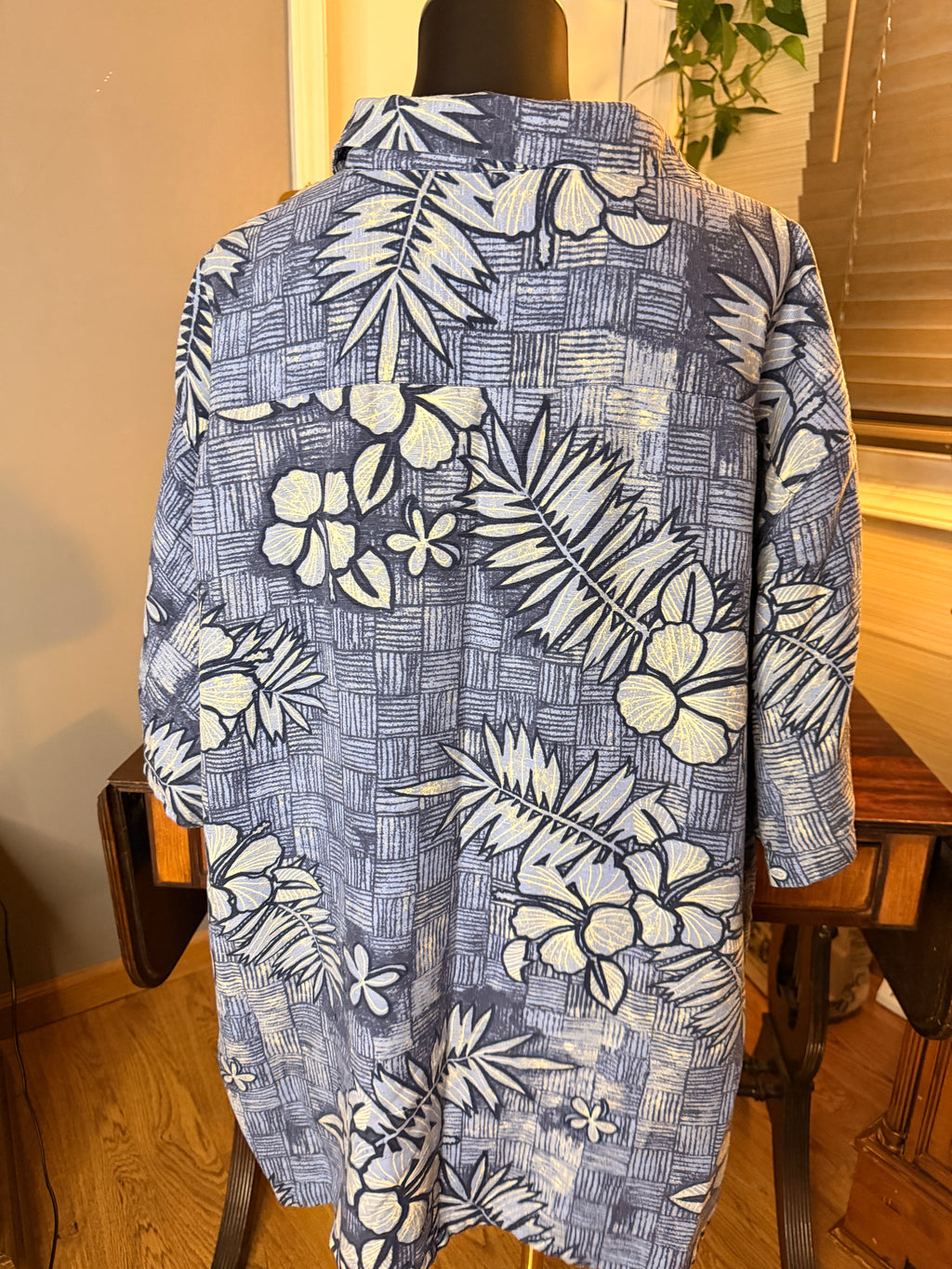 Vintage Caribbean Pure Silk Men's Hawaiian Shirt Blue Hibiscus Tropical Button Front 3XB