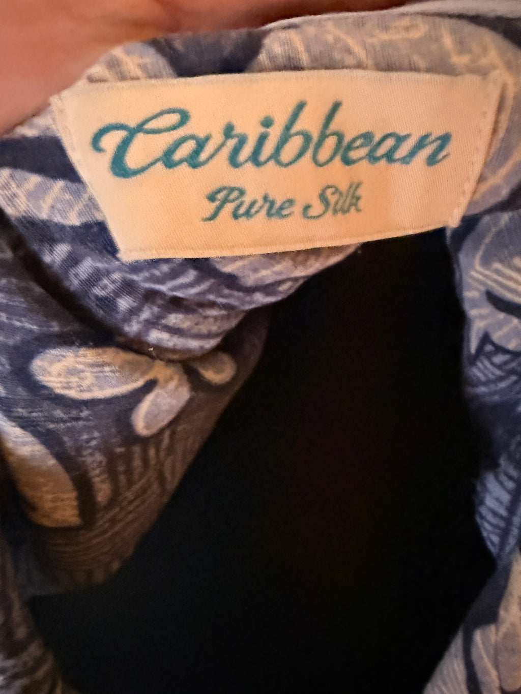 Vintage Caribbean Pure Silk Men's Hawaiian Shirt Blue Hibiscus Tropical Button Front 3XB