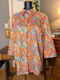 Lauren Ralph Lauren Paisley Cotton Button Front Shirt Women's 1X Orange Floral Blouse