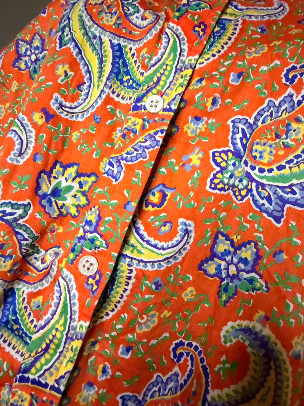 Lauren Ralph Lauren Paisley Cotton Button Front Shirt Women's 1X Orange Floral Blouse