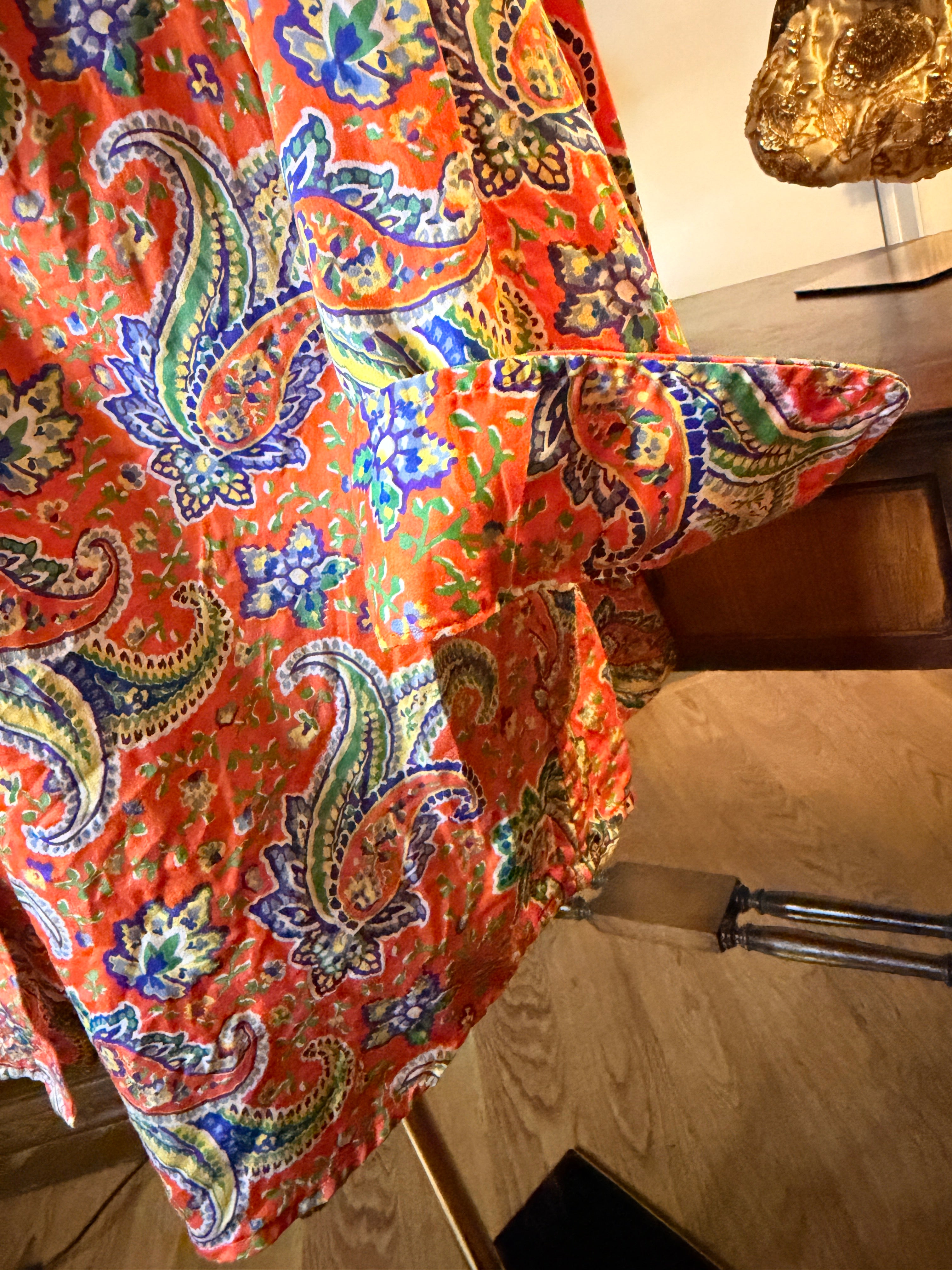 Lauren Ralph Lauren Paisley Cotton Button Front Shirt Women's 1X Orange Floral Blouse