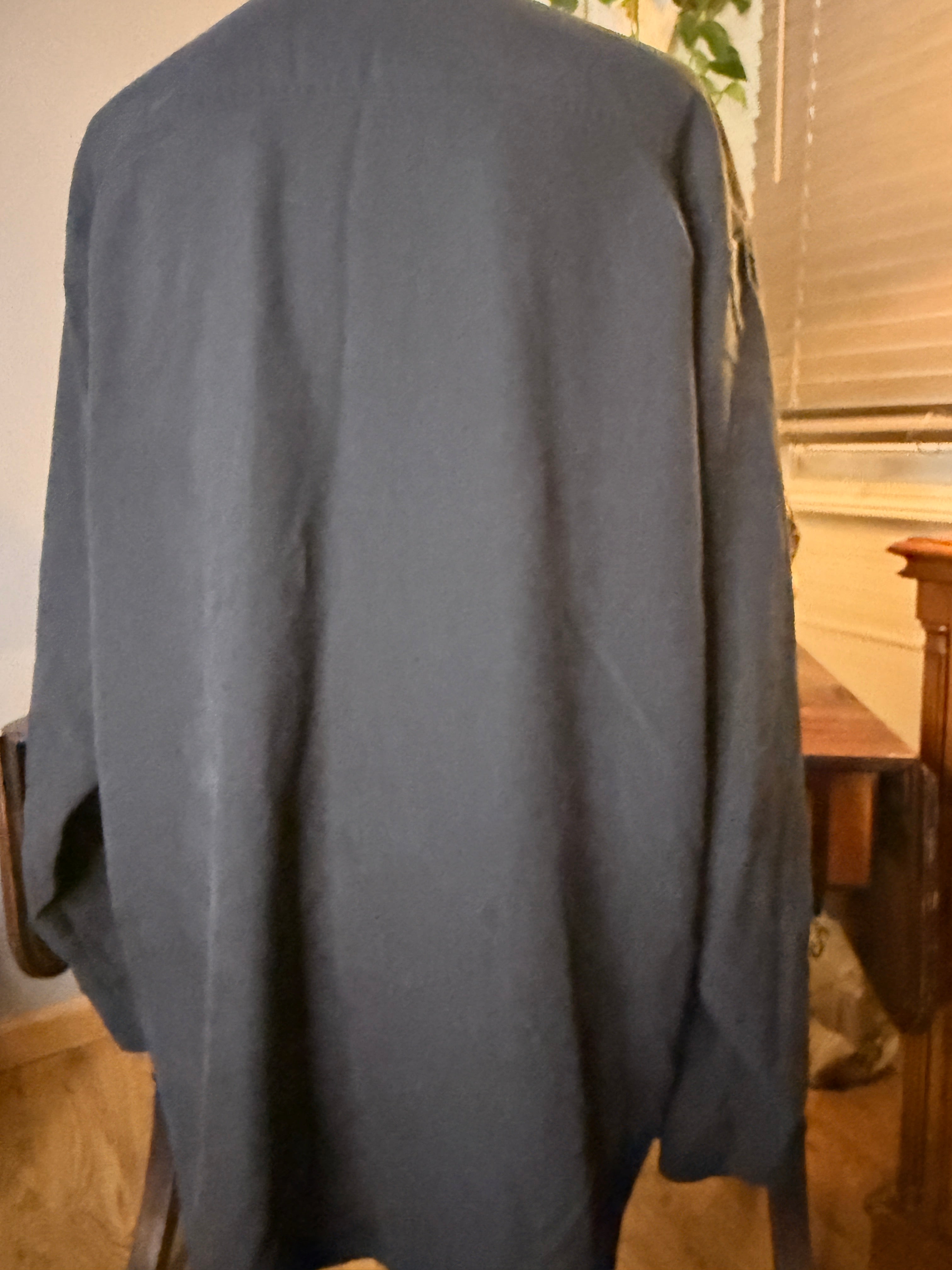 Vintage Sette Ponti 100% Silk Black Textured Button Up Shirt Mens XL Long Sleeve Crinkle Silk Minimalist Dress Shirt