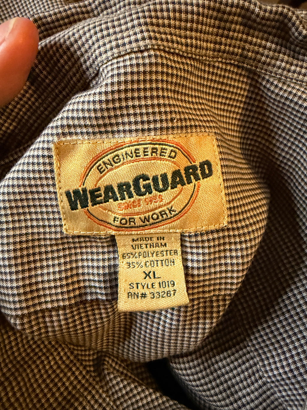 Vintage WearGuard Men's Work Shirt Gray Mini Check Chester Cheetah Style Embroidered Button Up XL