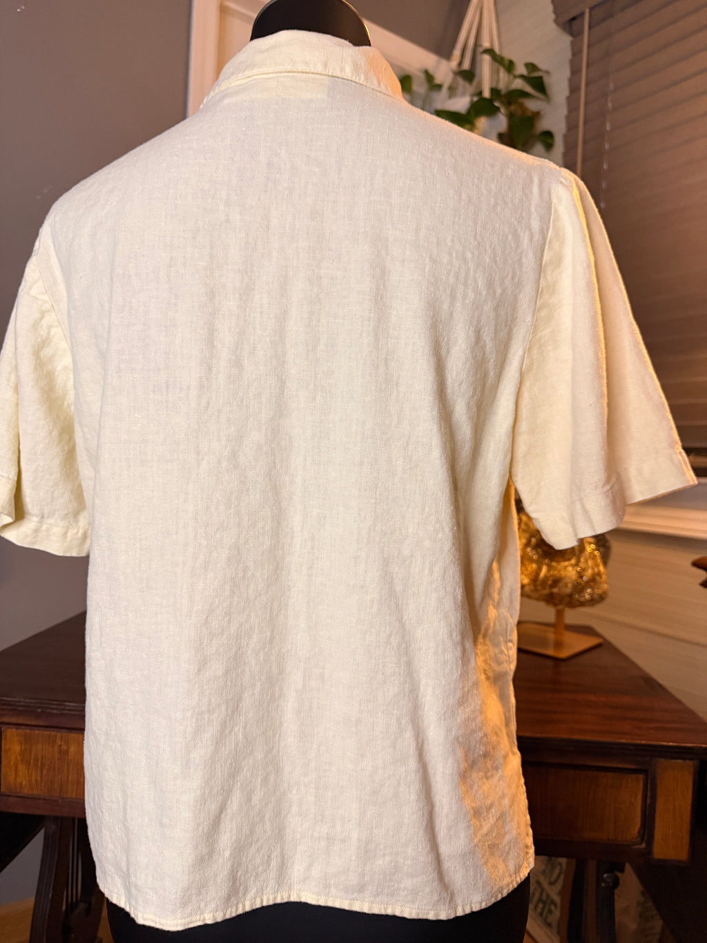 Vintage Yes St Clair Petites Linen Blend Embroidered Button Front Blouse Ivory 10P