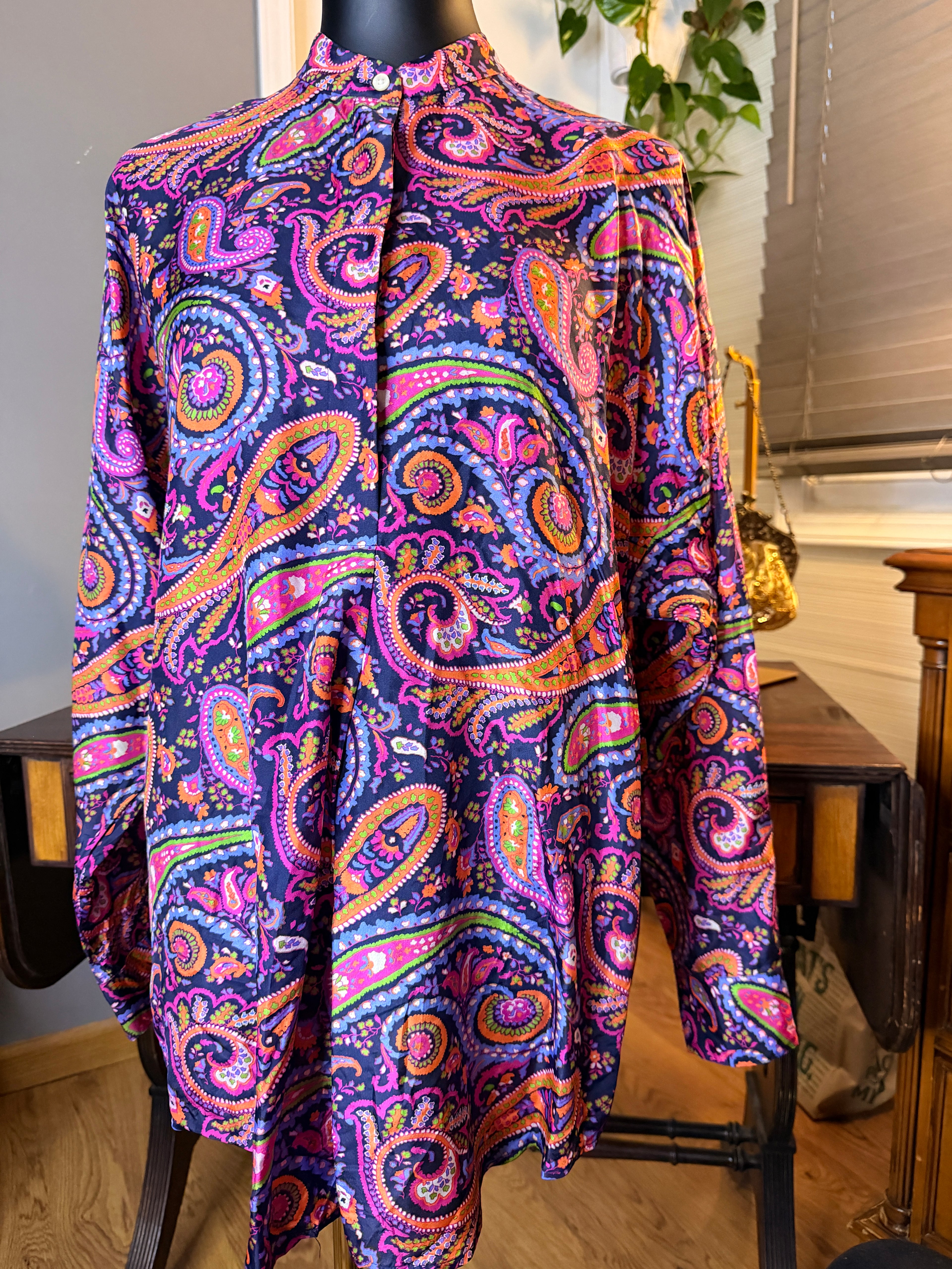 Lauren Ralph Lauren Paisley Blouse Large Purple Pink Button Front Long Sleeve Women's Top