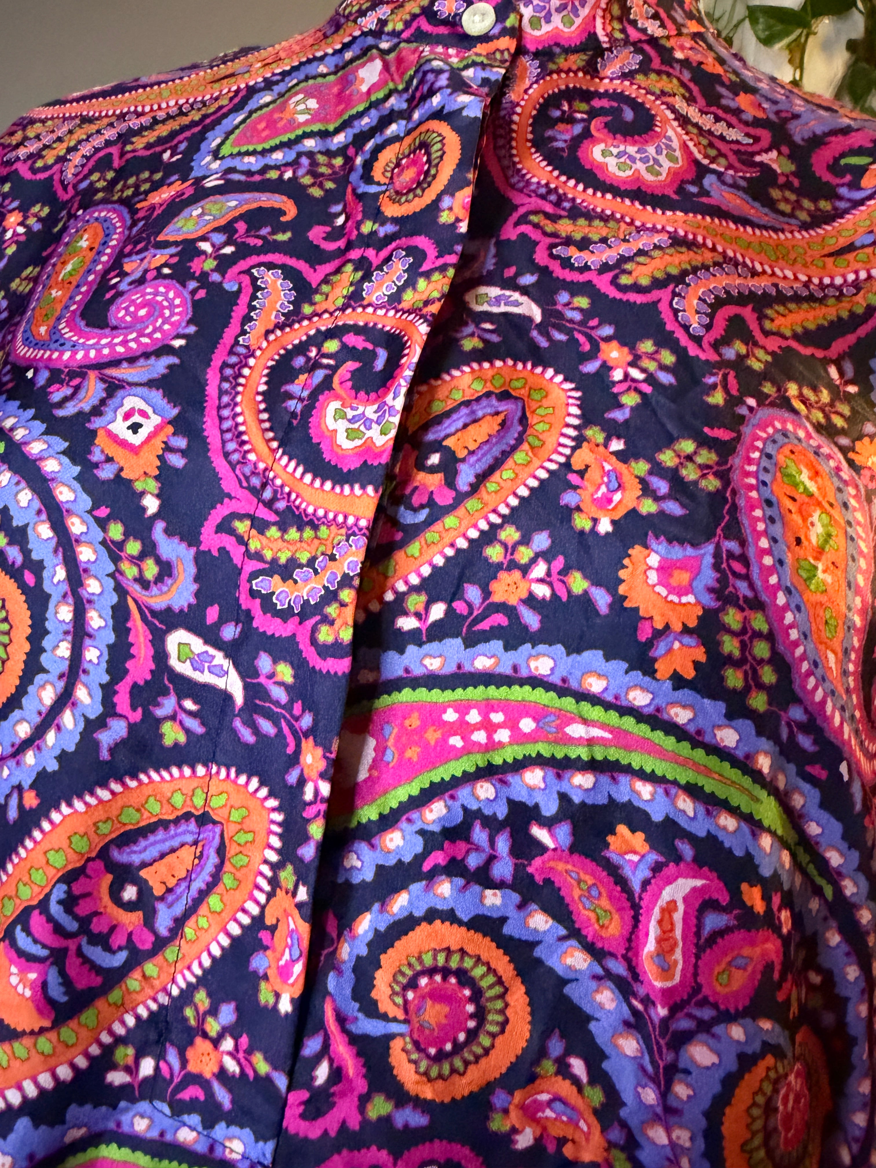 Lauren Ralph Lauren Paisley Blouse Large Purple Pink Button Front Long Sleeve Women's Top