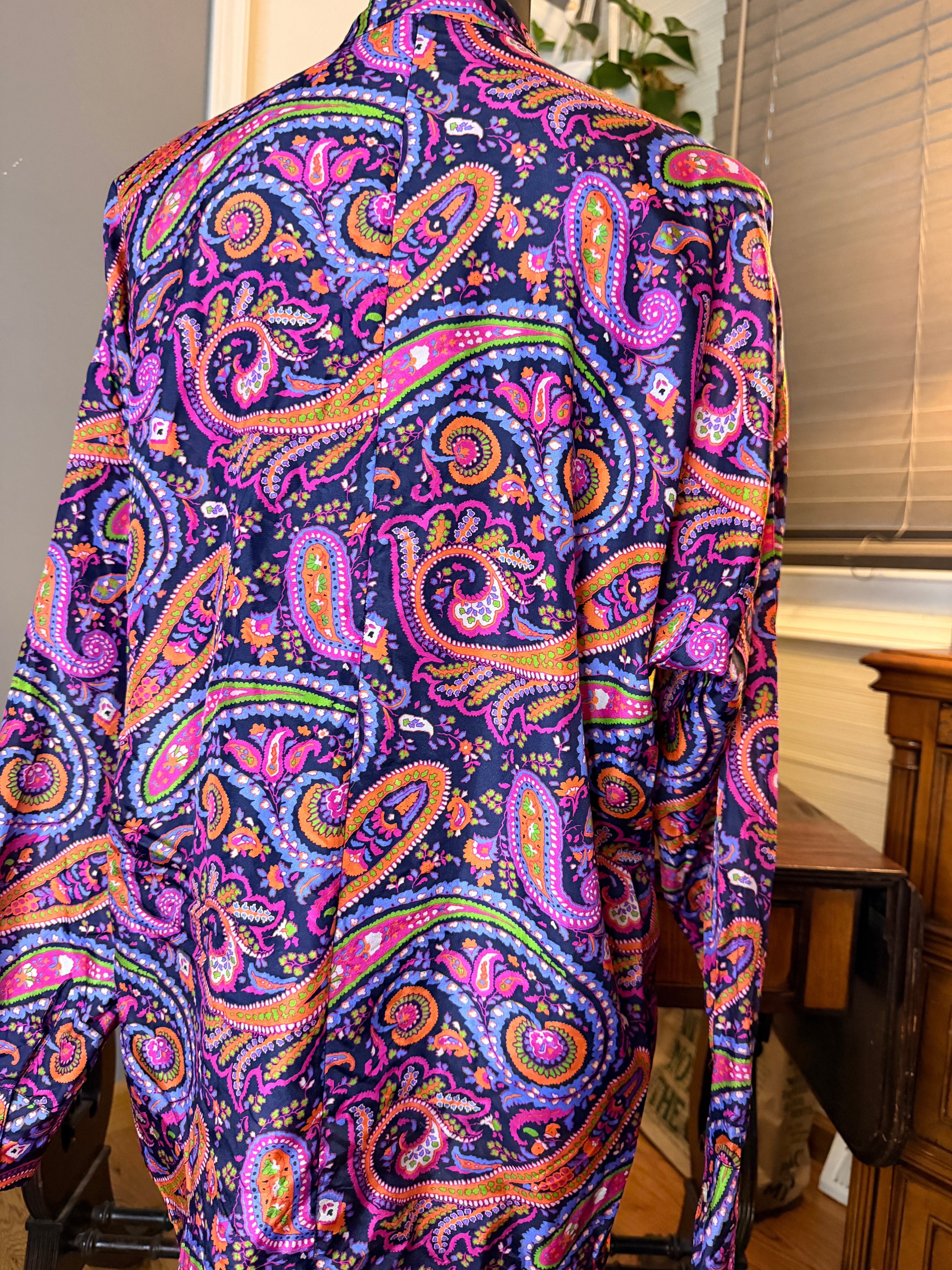 Lauren Ralph Lauren Paisley Blouse Large Purple Pink Button Front Long Sleeve Women's Top