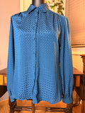 Vintage Chaus Textured Blue Blouse Size 12 Hidden Button Front Secretary Top