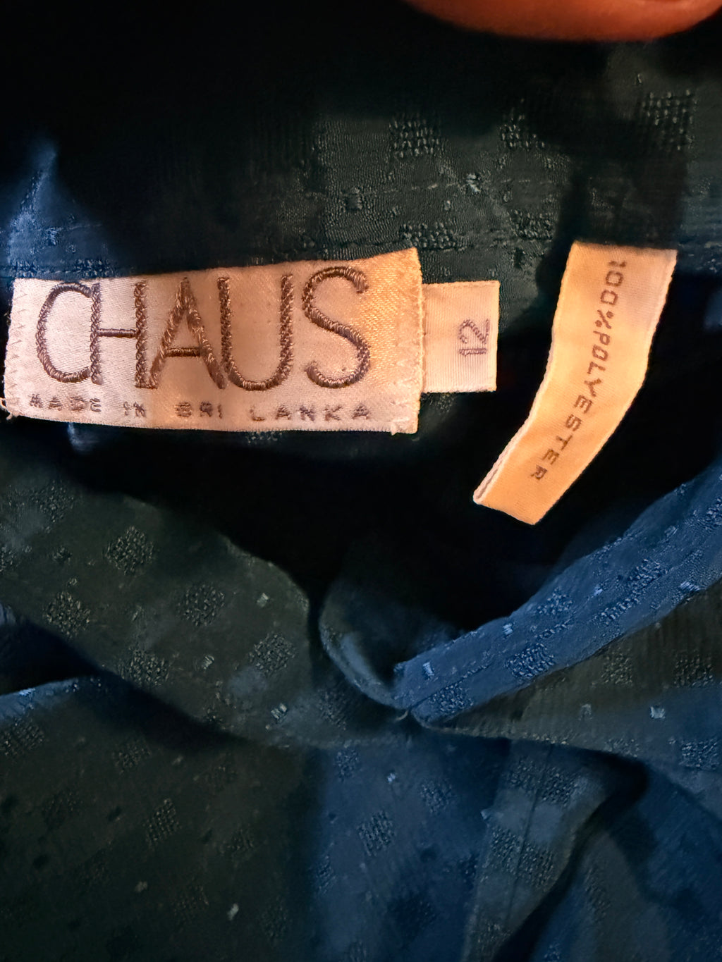 Vintage Chaus Textured Blue Blouse Size 12 Hidden Button Front Secretary Top