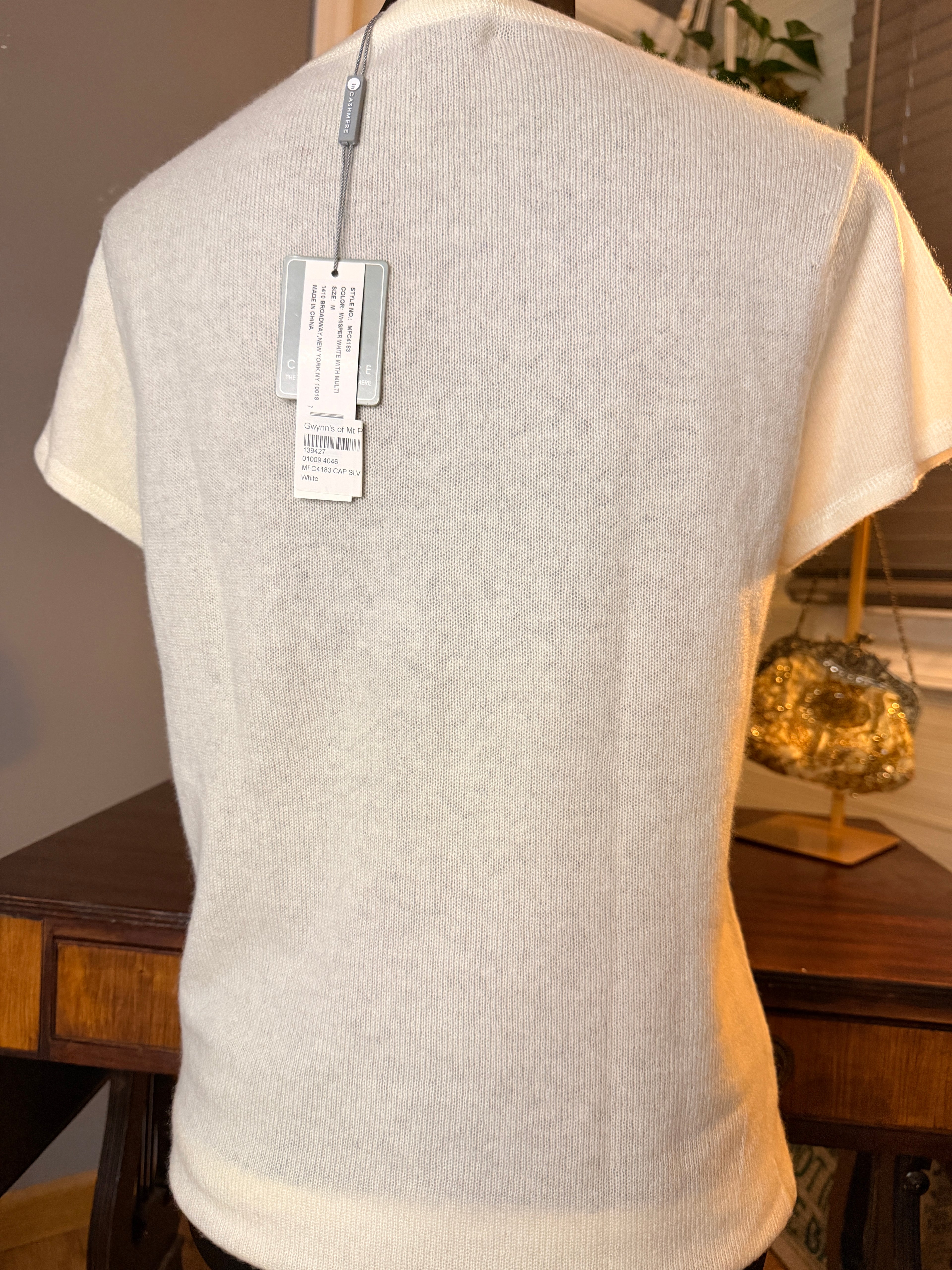 Cashmere Crystal Studded Sweater Medium Ivory Short Sleeve NWT Luxury Knit