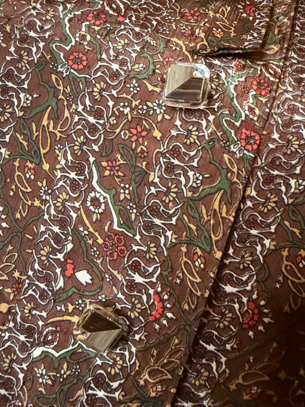 Vintage Natura Madre Brown Floral Tie Neck Blouse Secretary Top Boho Medium