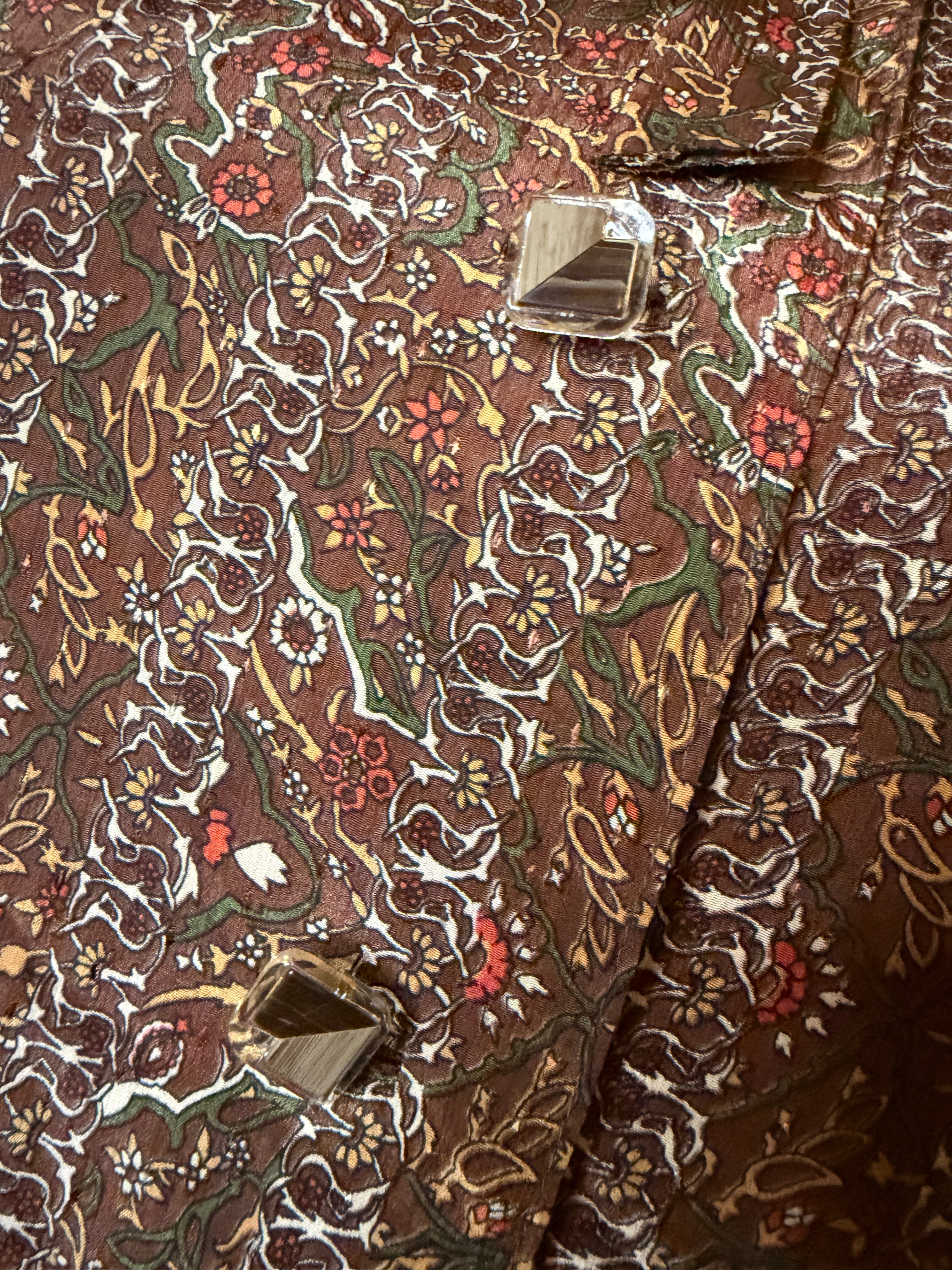 Vintage Natura Madre Brown Floral Tie Neck Blouse Secretary Top Boho Medium