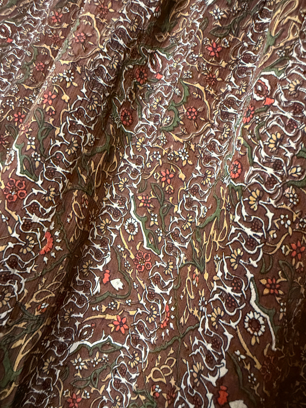 Vintage Natura Madre Brown Floral Tie Neck Blouse Secretary Top Boho Medium