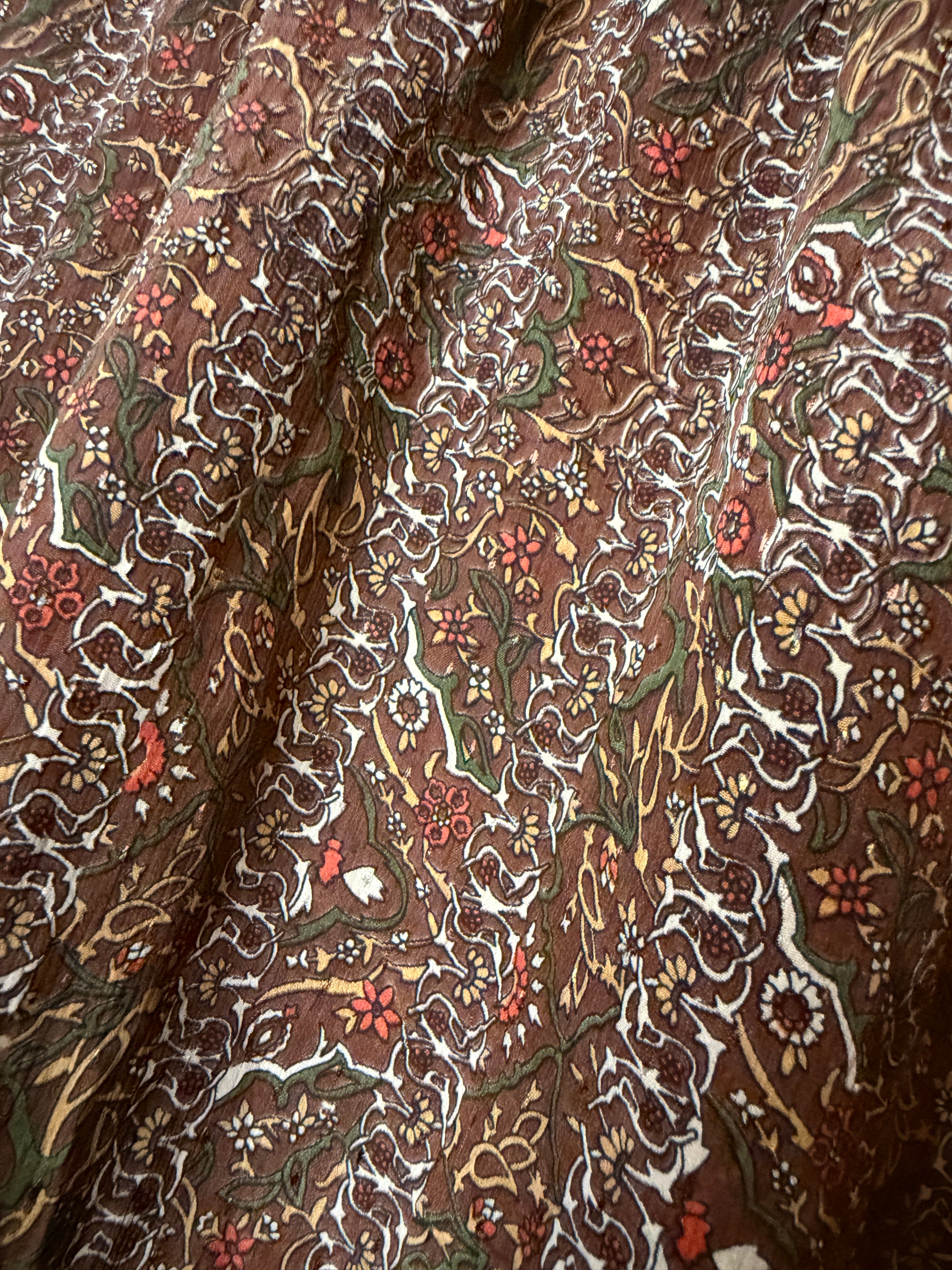 Vintage Natura Madre Brown Floral Tie Neck Blouse Secretary Top Boho Medium