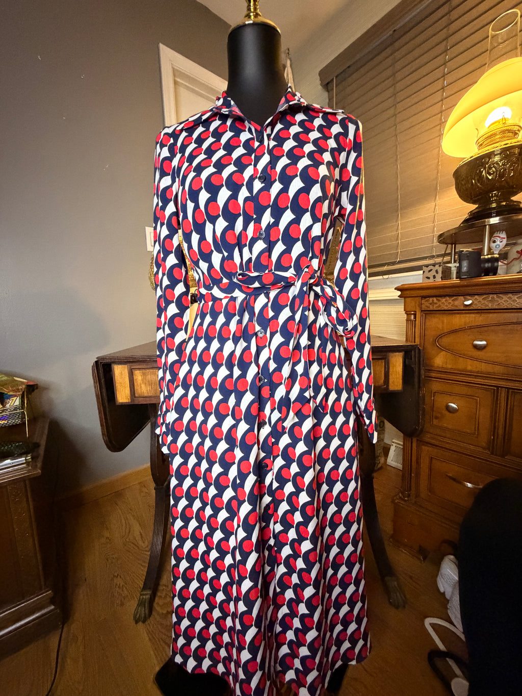 Boden Shirt Dress US 4 Geometric Print Belted Midi Dress NWT EcoVero