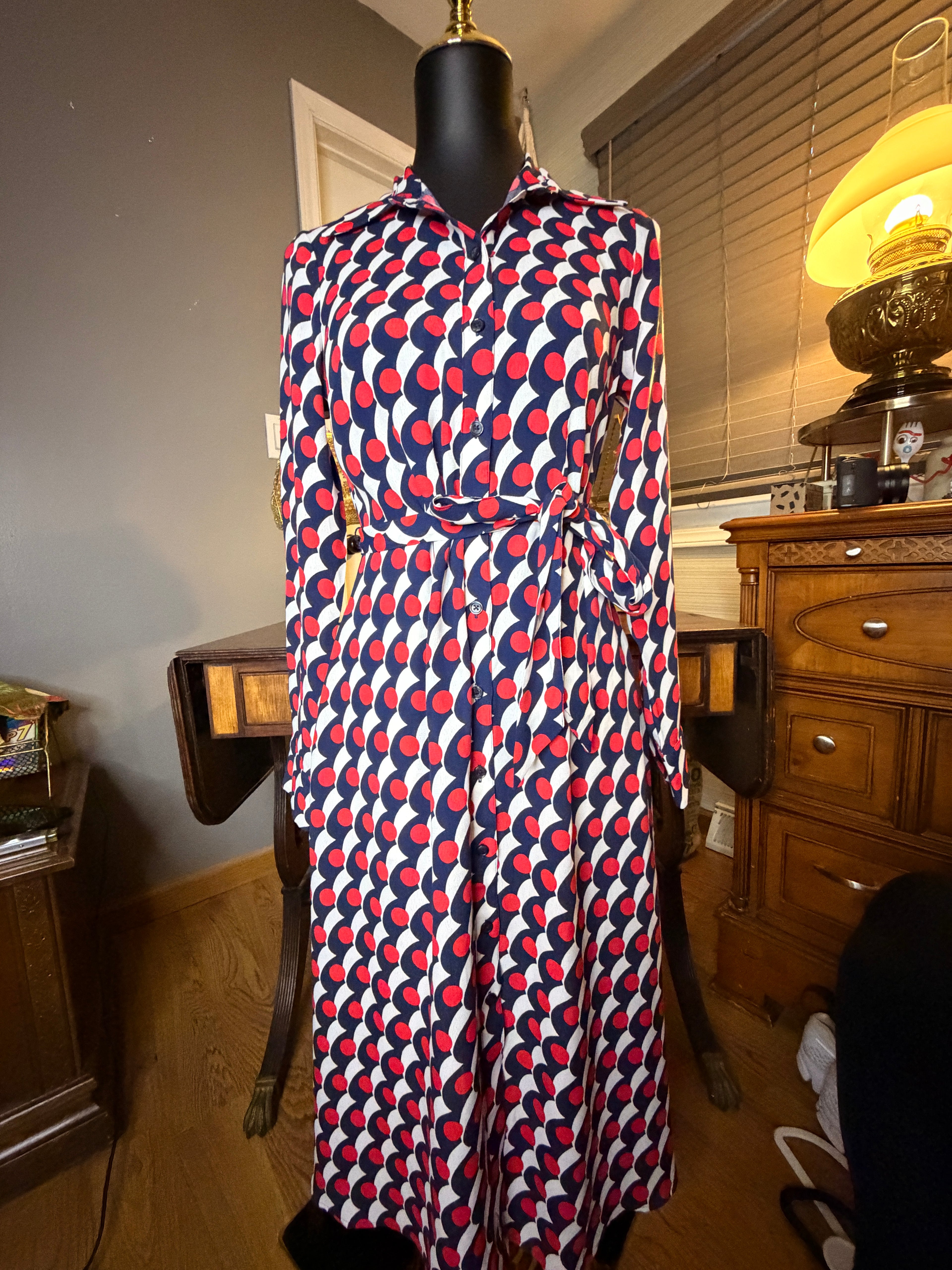 Boden Shirt Dress US 4 Geometric Print Belted Midi Dress NWT EcoVero
