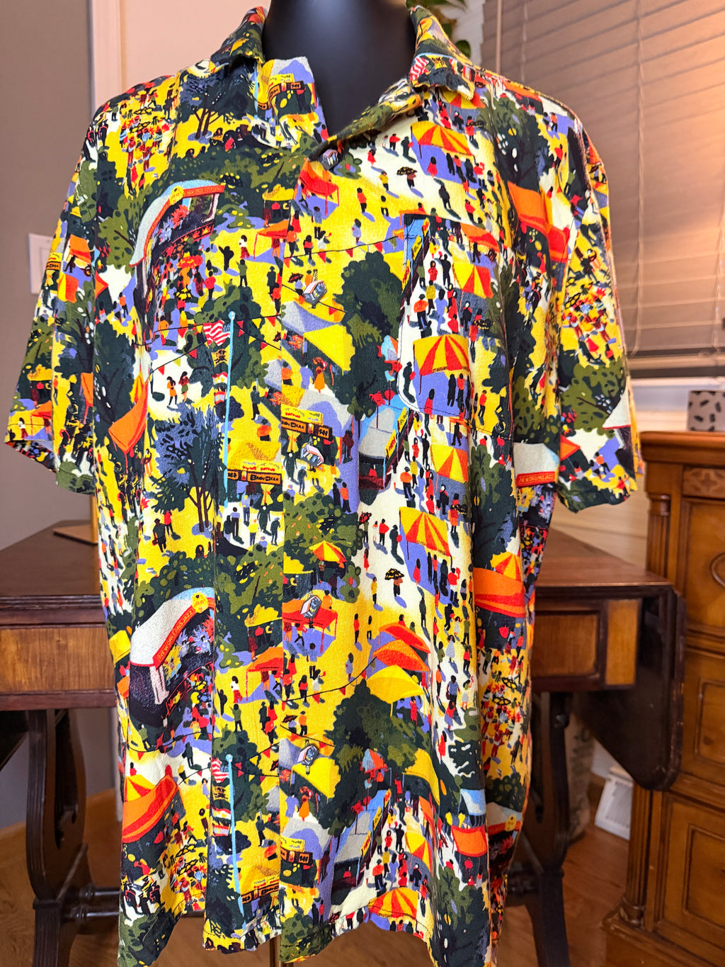 Vintage Bayou Wear New Orleans Cultural Clothing Rayon Festival Shirt Men's Large Scenic Novelty Button Up Made USA