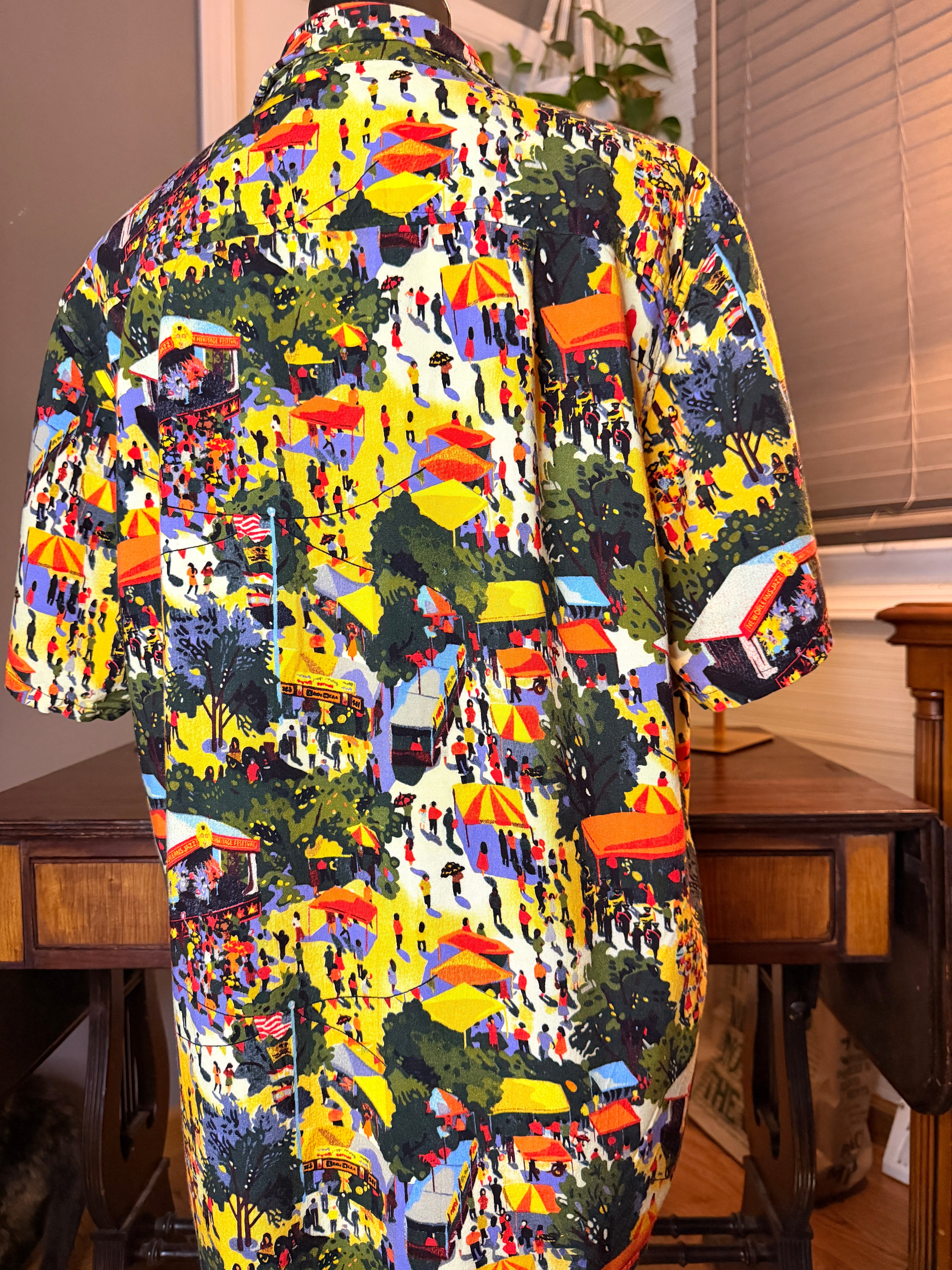 Vintage Bayou Wear New Orleans Cultural Clothing Rayon Festival Shirt Men's Large Scenic Novelty Button Up Made USA