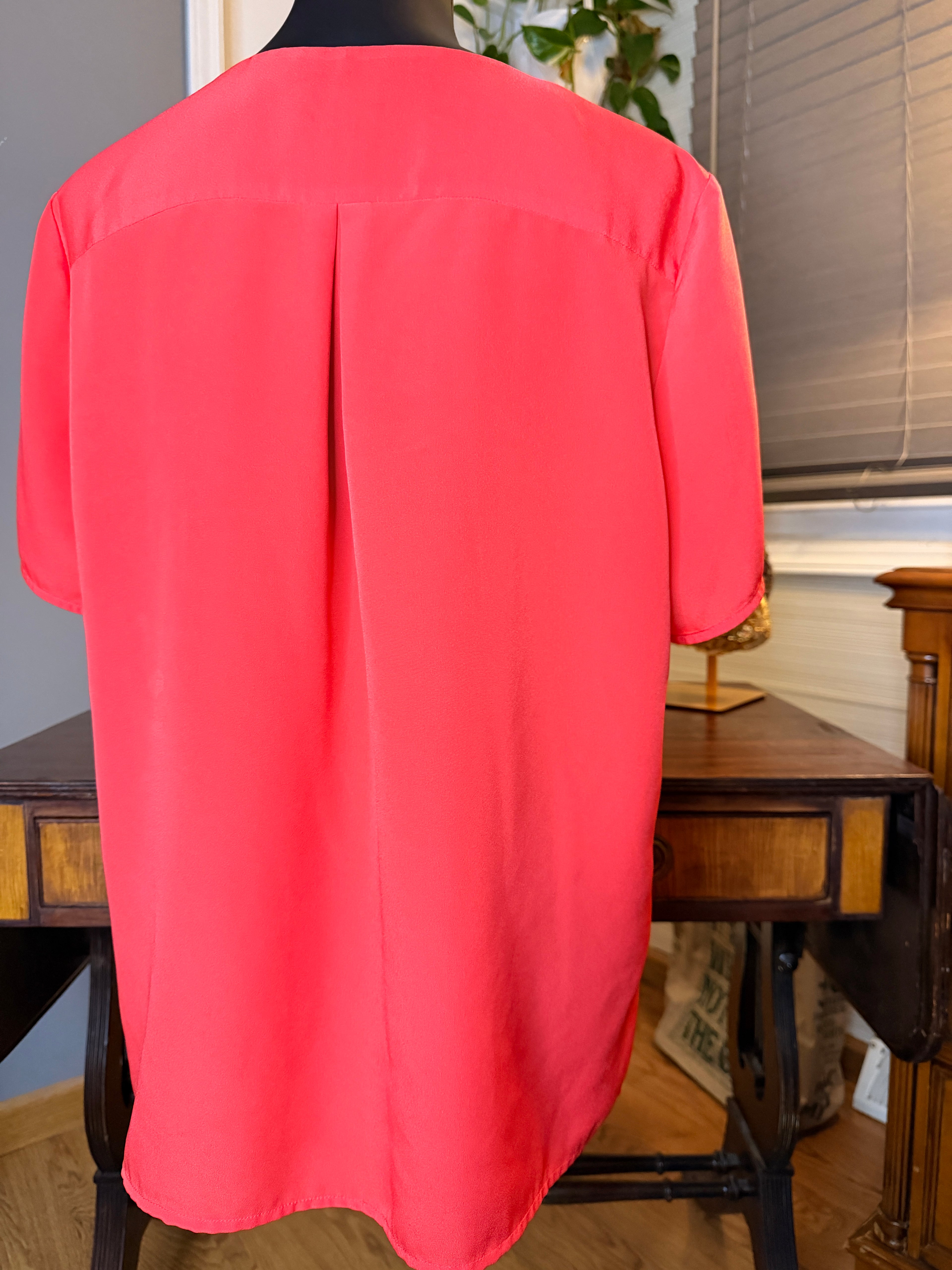 Pendleton Coral Pink Blouse Size 14 Short Sleeve Career Top Minimalist