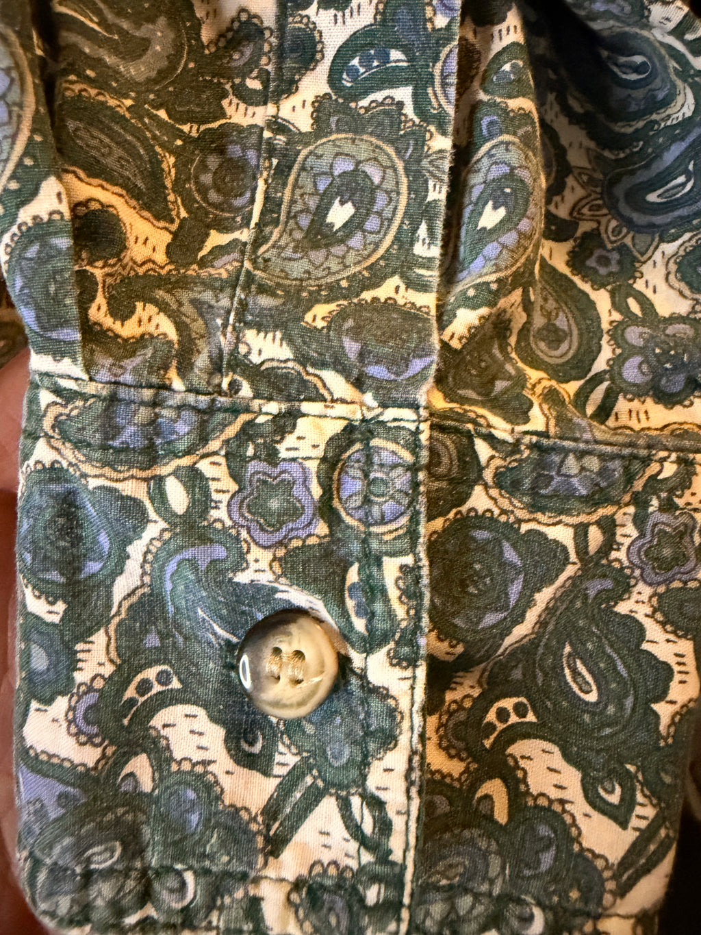 Vintage Red Rover Paisley Button Up Shirt Medium Blue Green Cotton Western