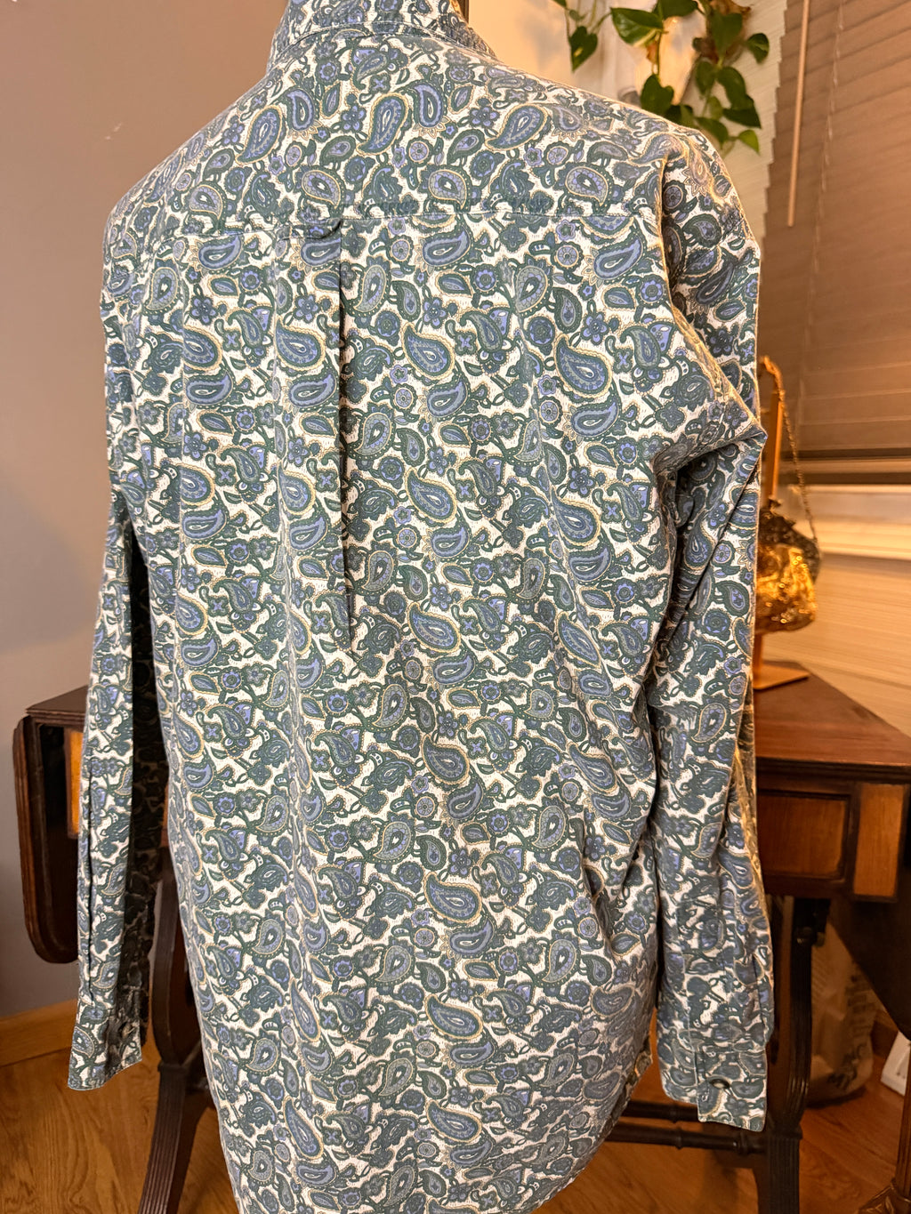 Vintage Red Rover Paisley Button Up Shirt Medium Blue Green Cotton Western