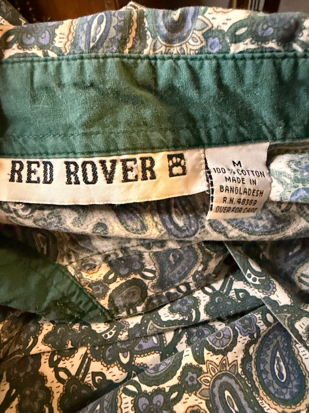 Vintage Red Rover Paisley Button Up Shirt Medium Blue Green Cotton Western