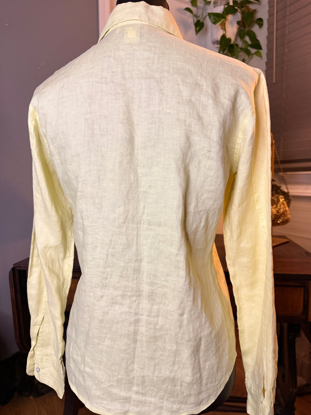 Ann Taylor 100% Linen Button Front Shirt Size 2 Pale Yellow Long Sleeve Lightweight Women’s Blouse