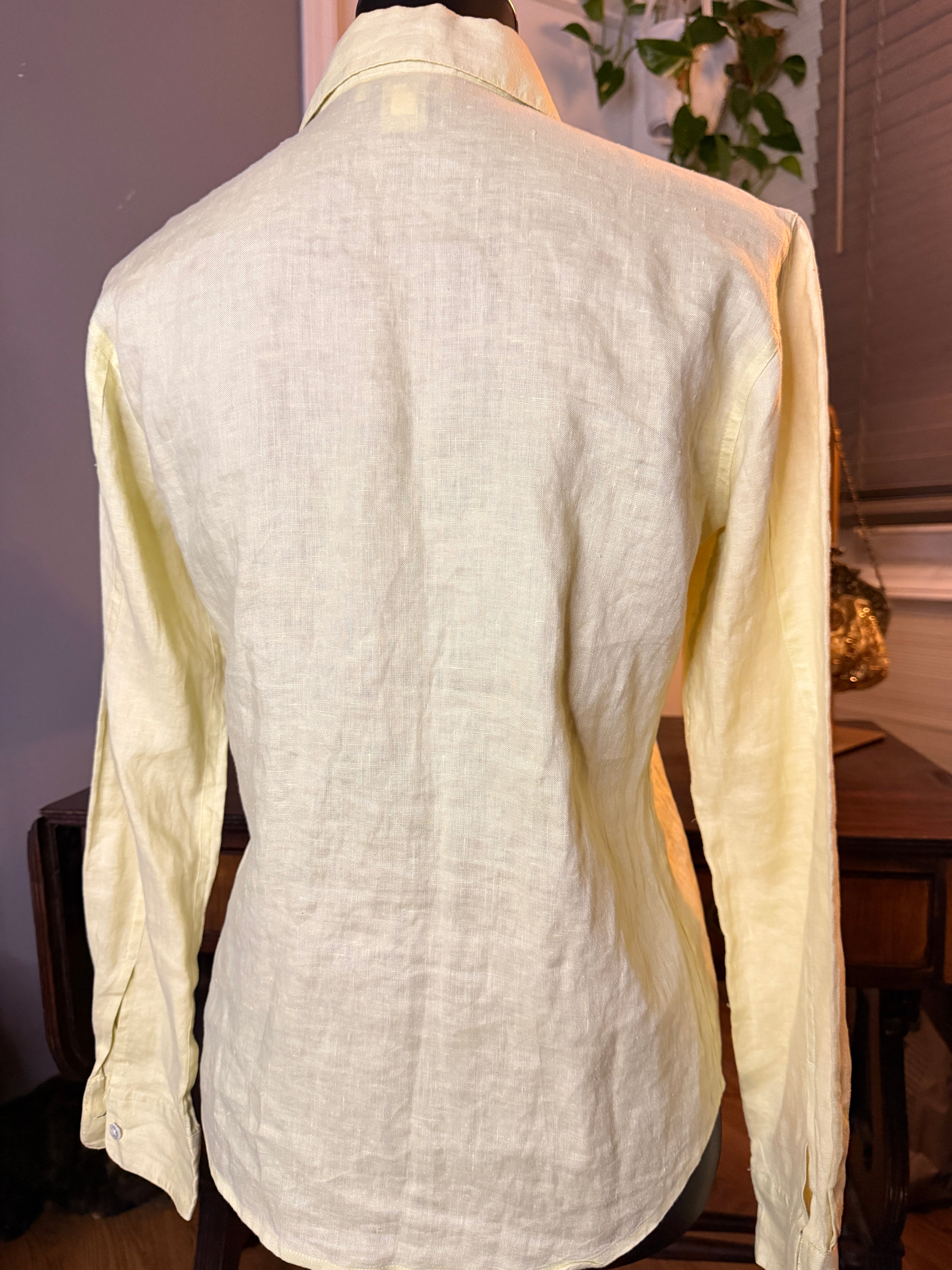 Ann Taylor 100% Linen Button Front Shirt Size 2 Pale Yellow Long Sleeve Lightweight Women’s Blouse