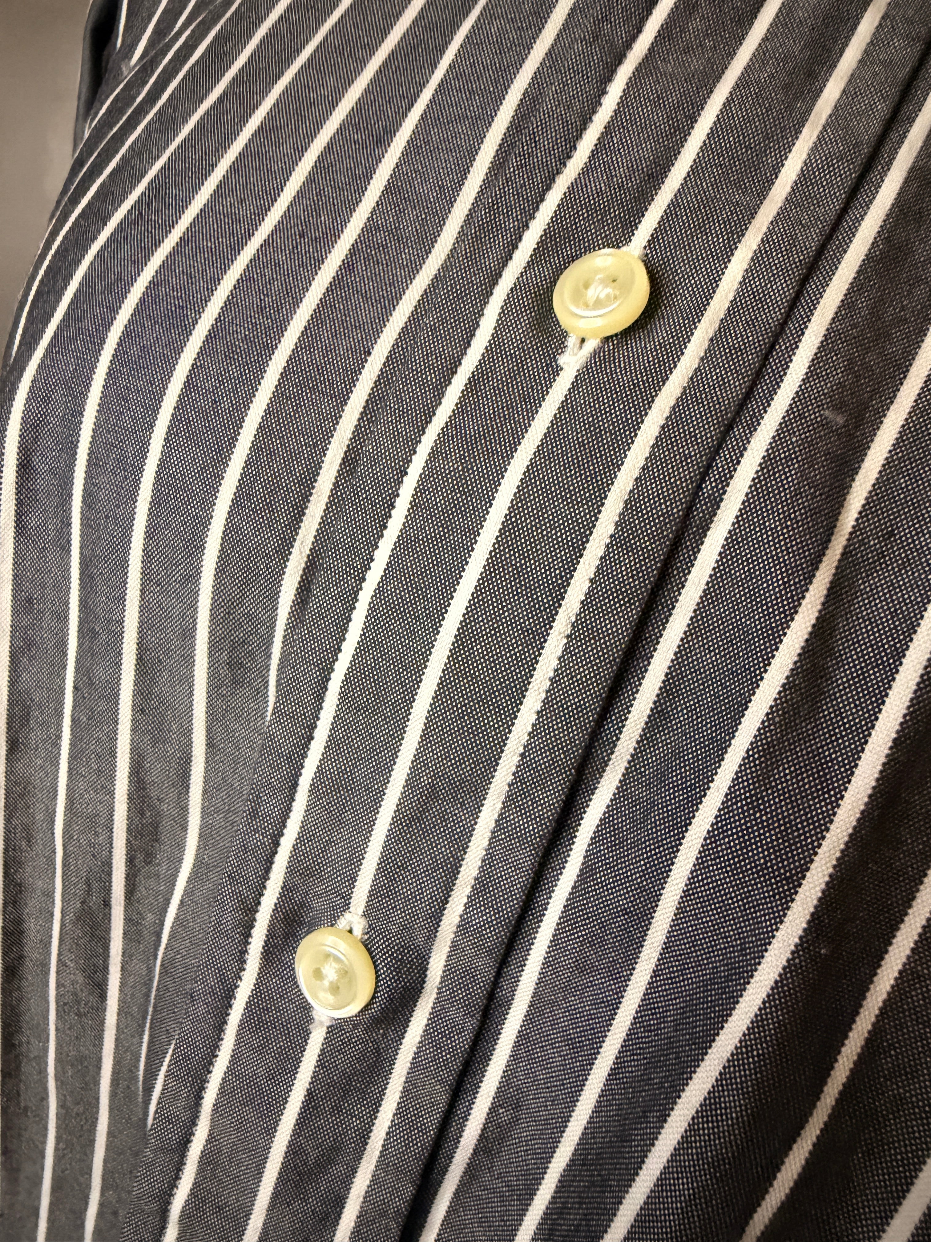 Vintage Ralph Lauren Yarmouth Pinpoint Oxford Shirt 15.5-34 Gray White Stripe Button Down