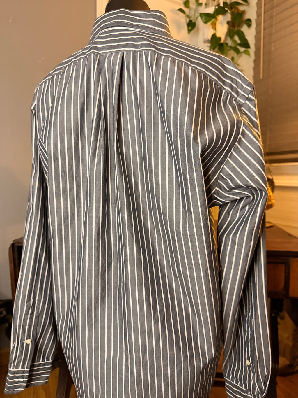 Vintage Ralph Lauren Yarmouth Pinpoint Oxford Shirt 15.5-34 Gray White Stripe Button Down