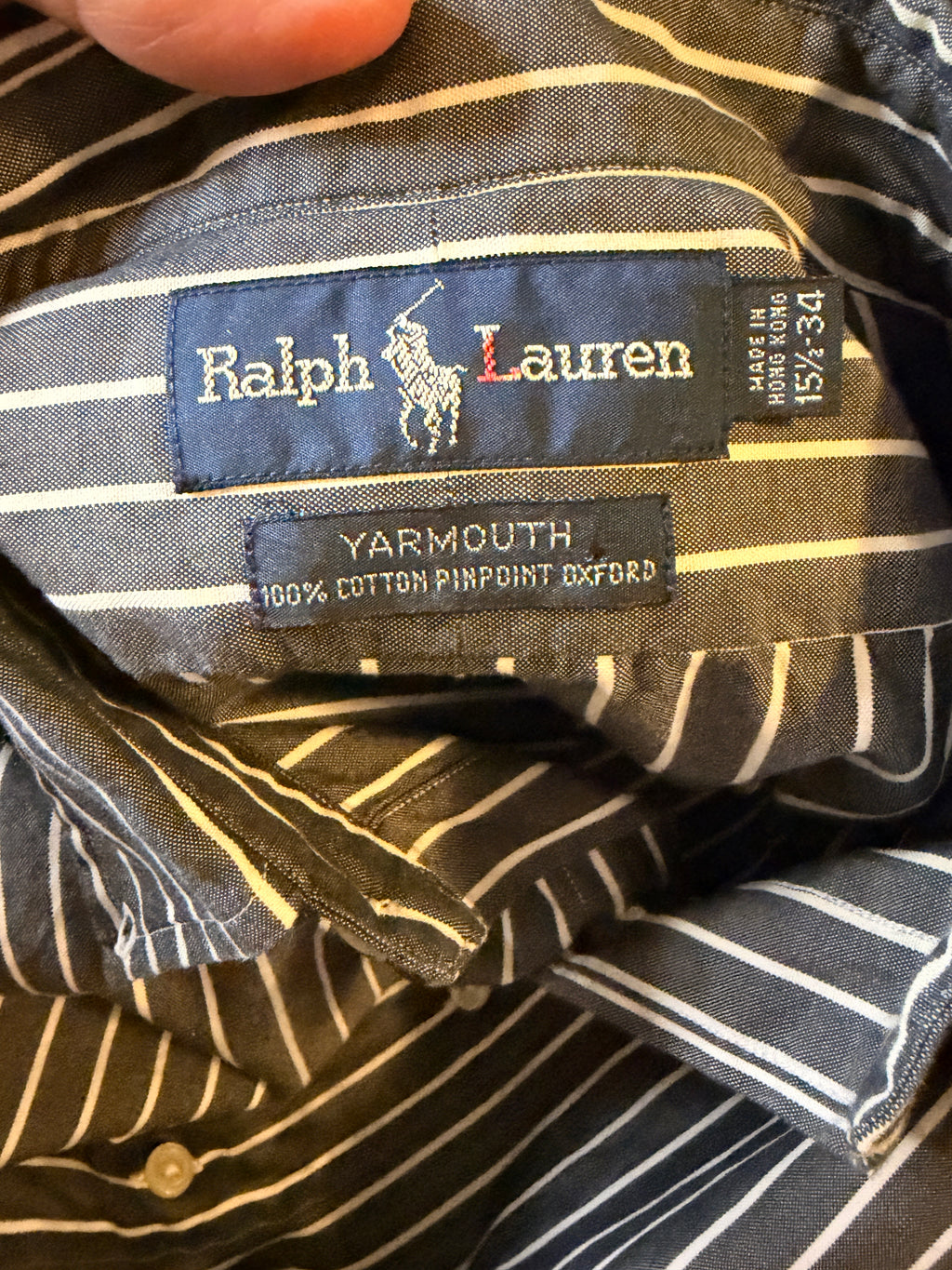 Vintage Ralph Lauren Yarmouth Pinpoint Oxford Shirt 15.5-34 Gray White Stripe Button Down