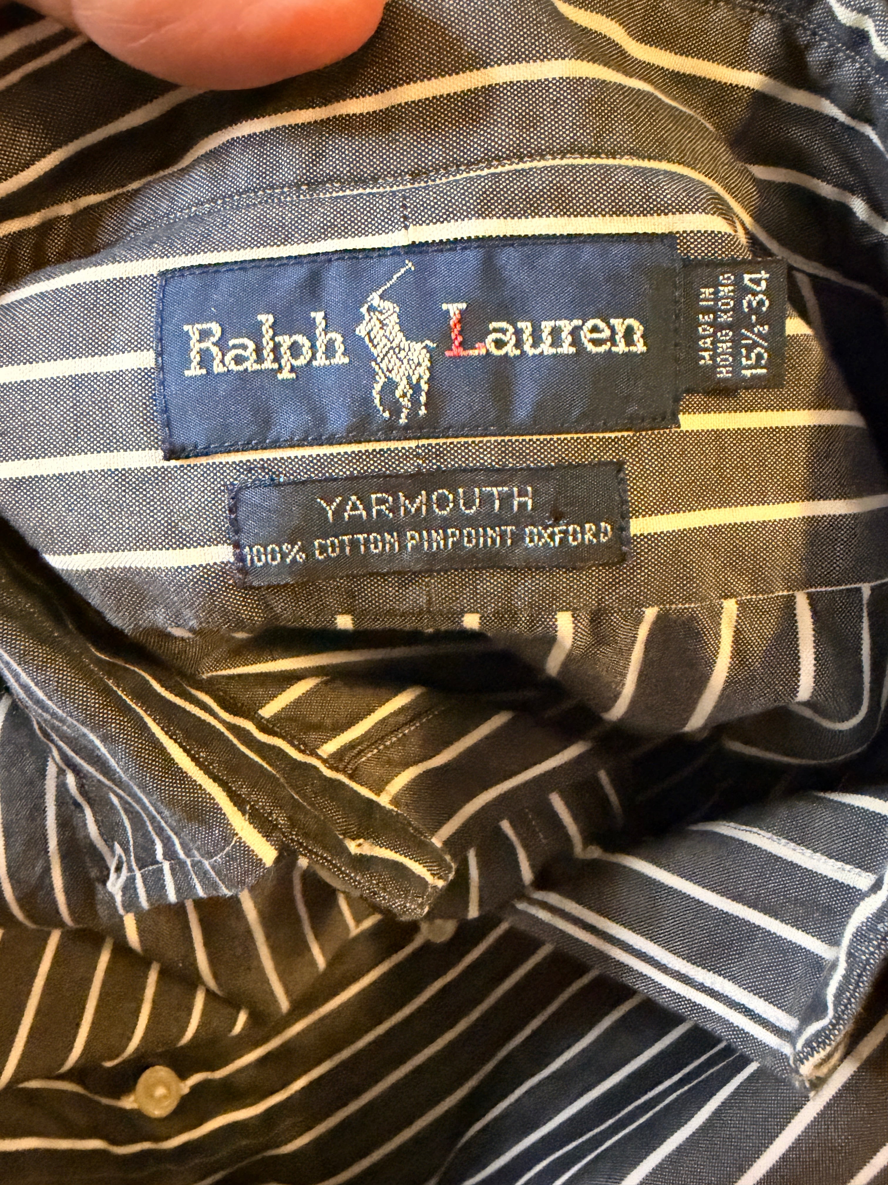 Vintage Ralph Lauren Yarmouth Pinpoint Oxford Shirt 15.5-34 Gray White Stripe Button Down