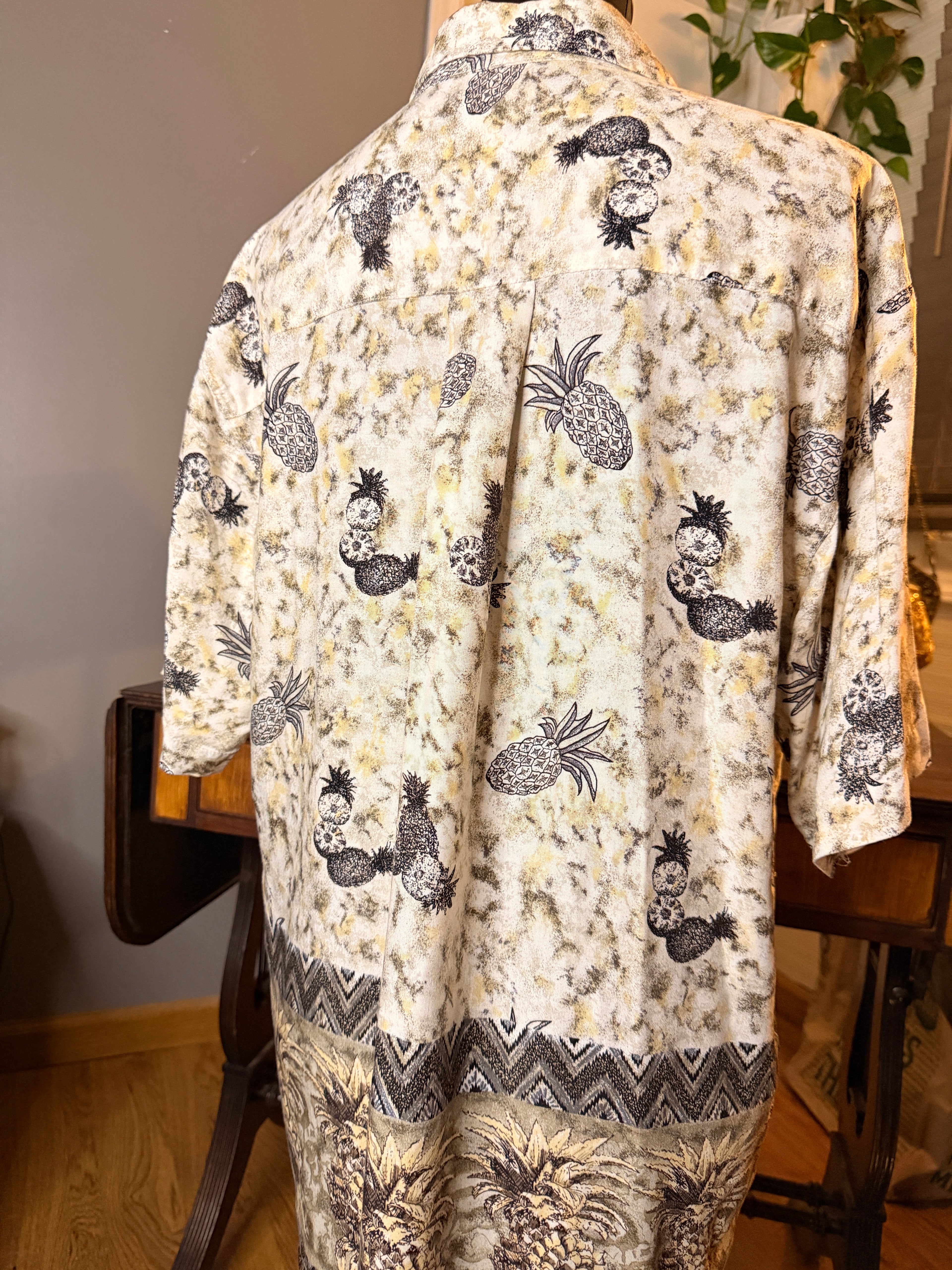 Vintage 1990s M.E. Sport Pineapple Hawaiian Shirt Medium Rayon Tropical Camp Shirt