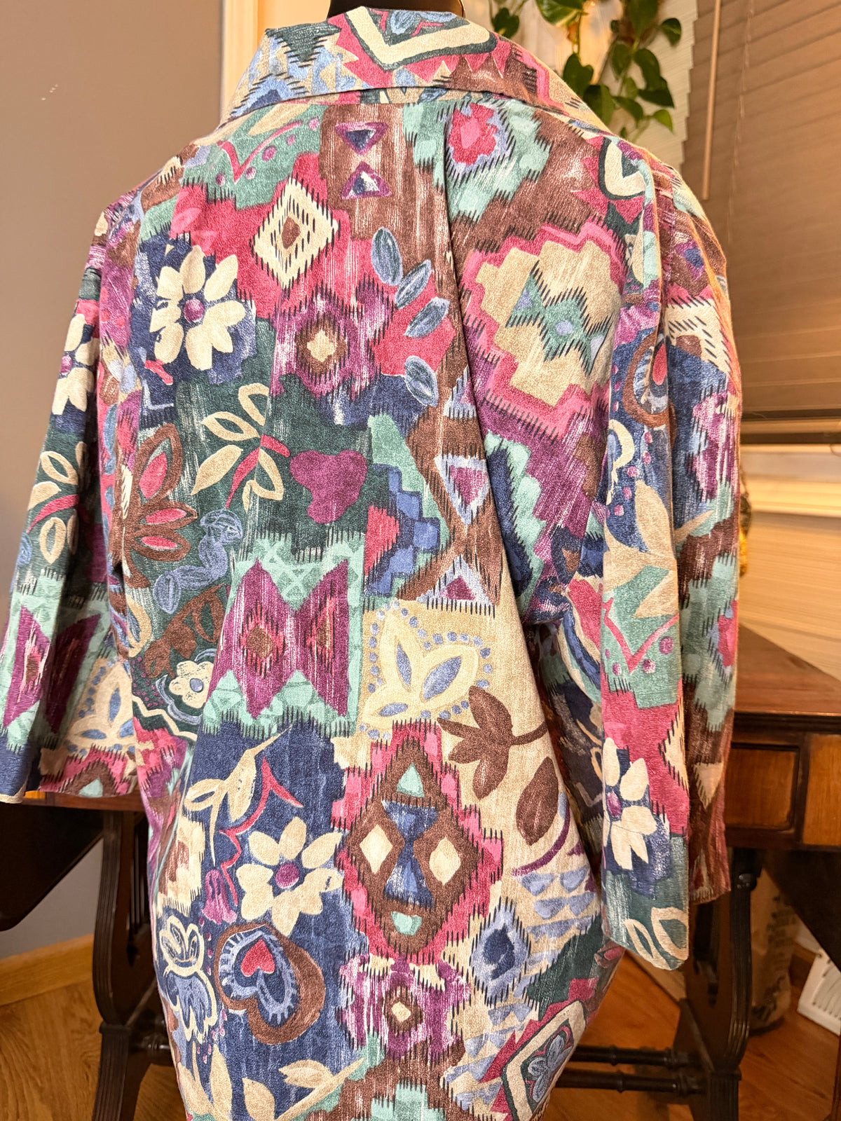 Vintage 1990s Liberty Abstract Print Blouse Colorful Geometric Button Front Women’s Shirt