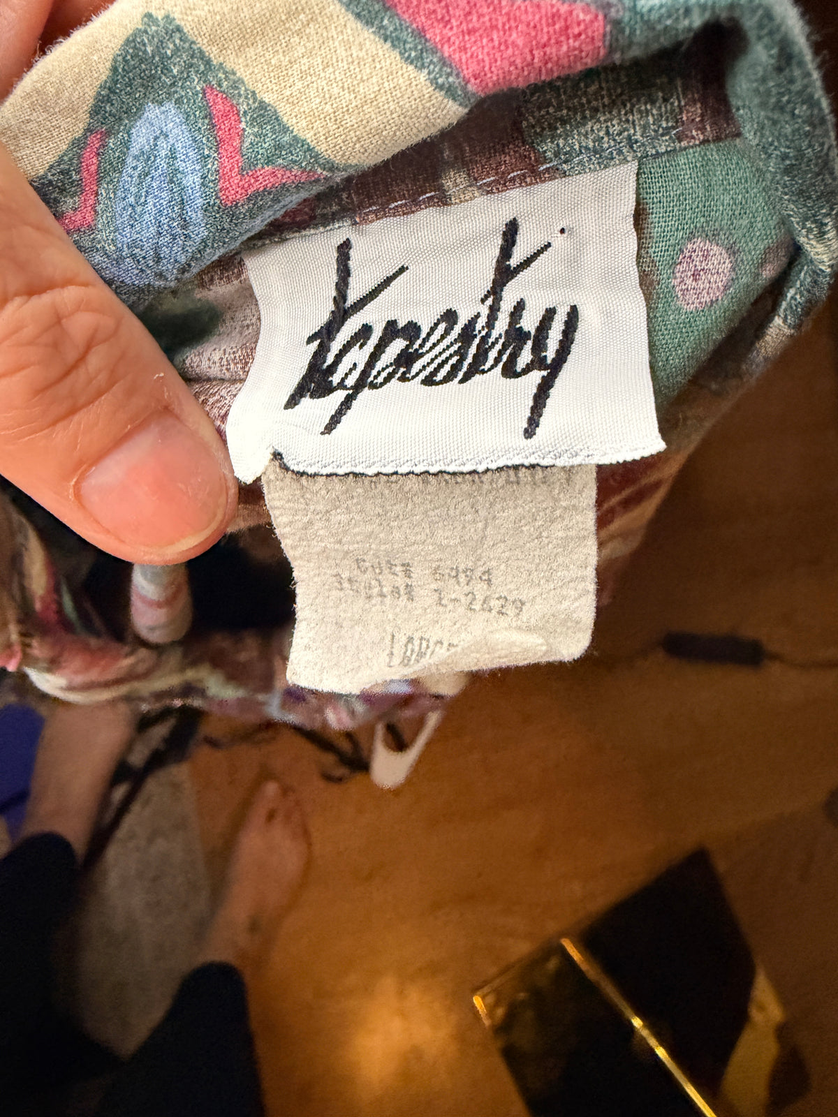 Vintage 1990s Liberty Abstract Print Blouse Colorful Geometric Button Front Women’s Shirt