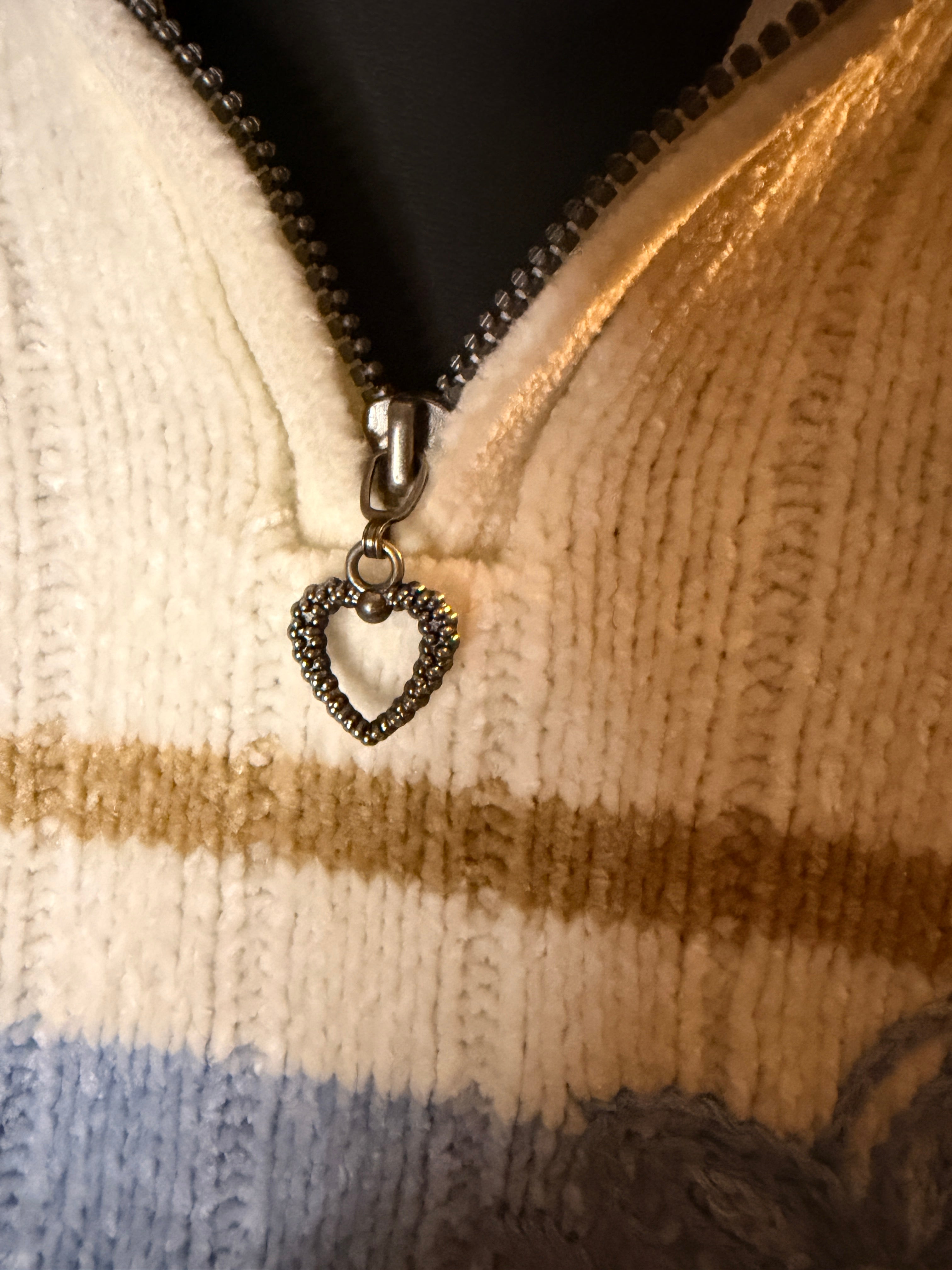 Vintage Alfred Dunner Chenille Quarter Zip Sweater Medium Blue Cream Floral Heart Pull