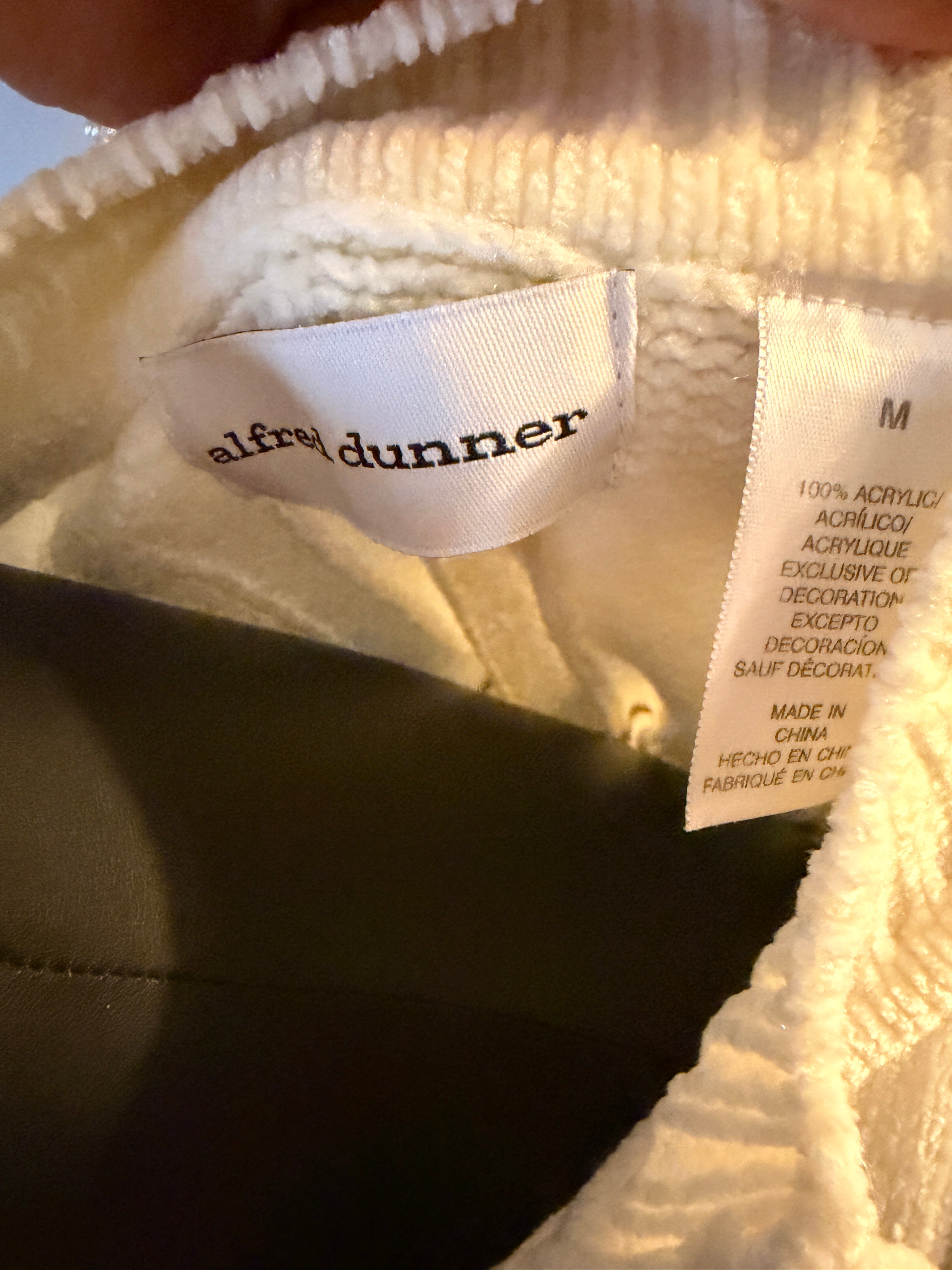 Vintage Alfred Dunner Chenille Quarter Zip Sweater Medium Blue Cream Floral Heart Pull