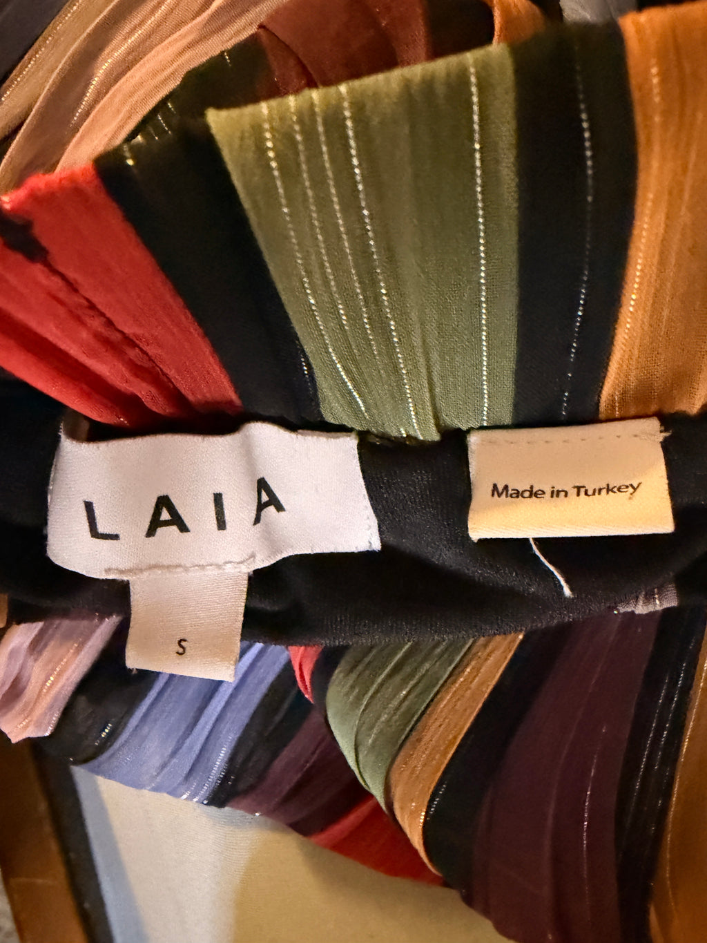 LAIA Pleated Multicolor Midi Skirt Size Small Colorful Vertical Stripe Elastic Waist