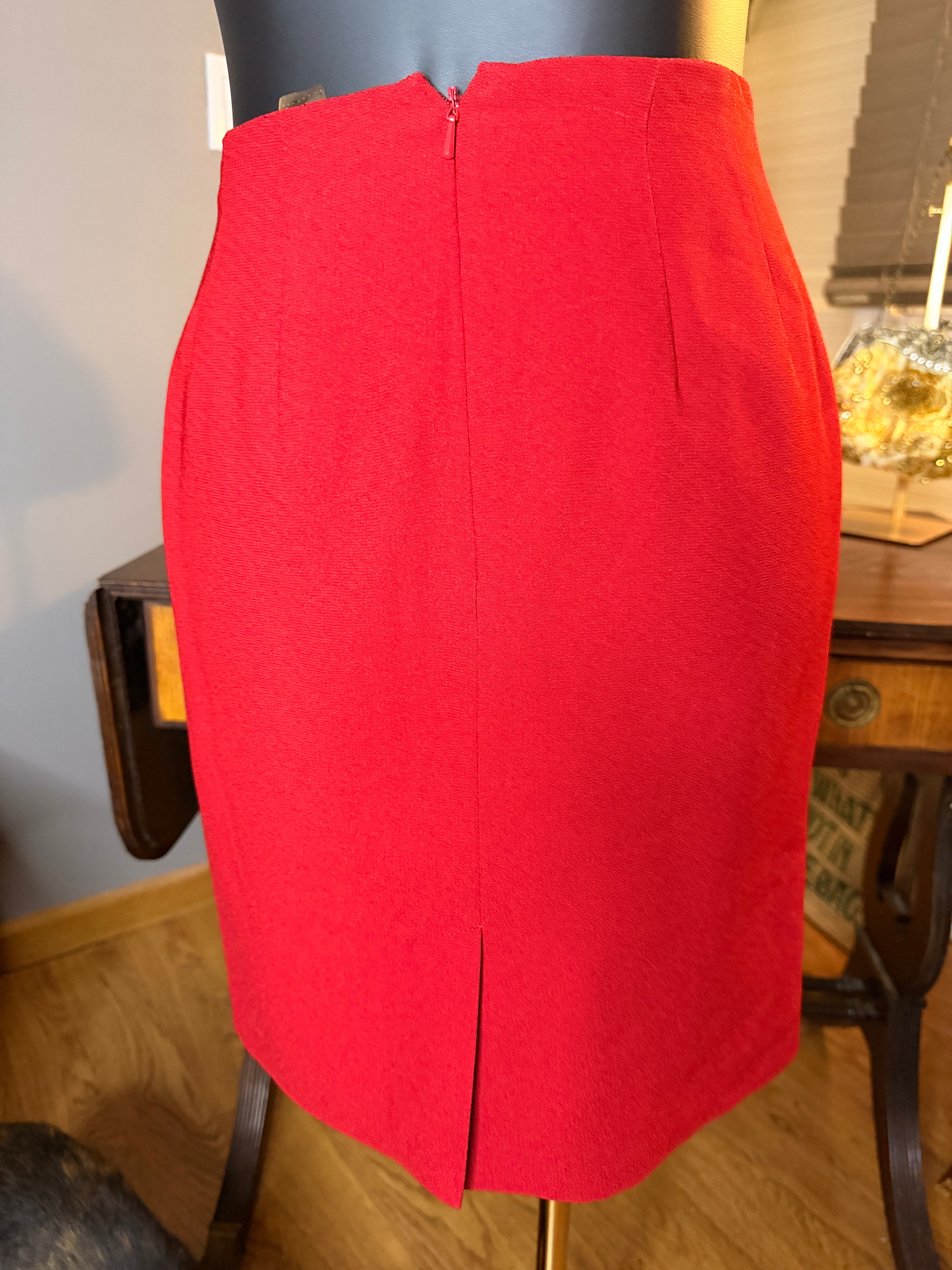 Vintage Nygård Collection Red Pencil Skirt Size 4 Classic Career Office Knee Length
