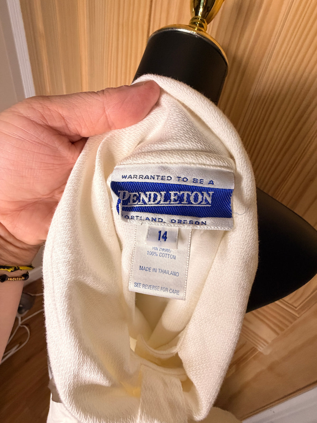 Pendleton White Tie Neck Cotton Blouse Women's Size 14 Secretary Bow Top