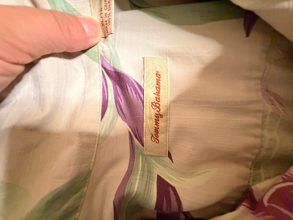 Tommy Bahama Floral Silk Camp Shirt Women's XL Tropical Button Front Blouse