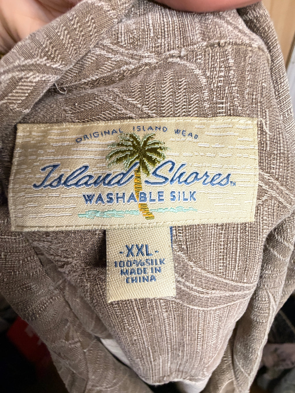 Island Shores Washable Silk Hawaiian Camp Shirt Men's XXL Taupe Tropical Button Up