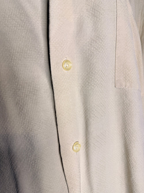 Claiborne Silk Short Sleeve Button Up Shirt Men's XL Beige Textured Camp Shirt