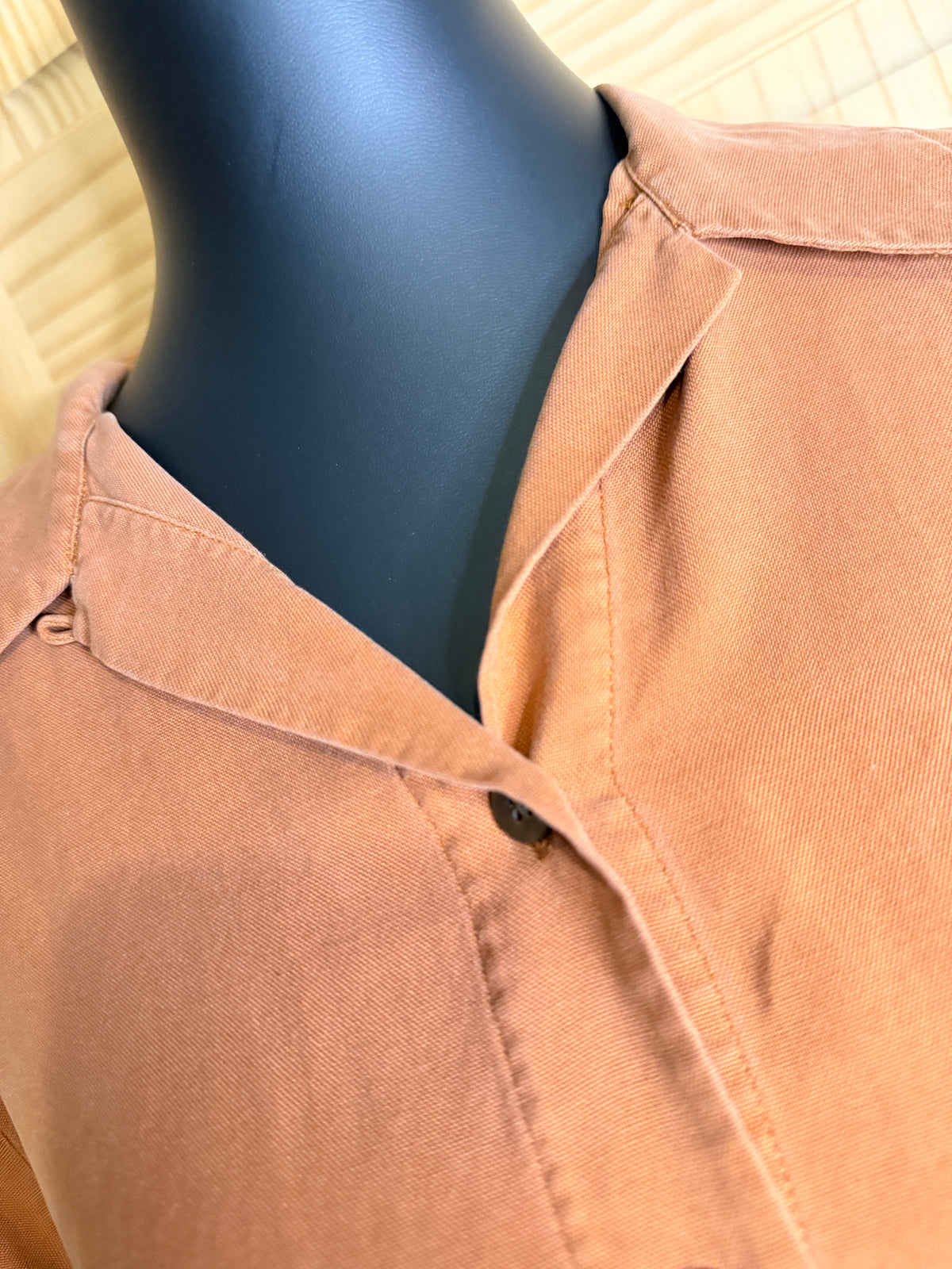 Eddie Bauer 100% Silk Camp Shirt Women's XL Dusty Salmon Clay Brown Short Sleeve Button Up