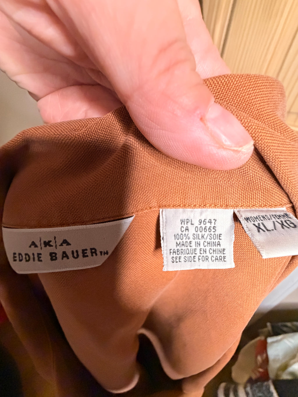 Eddie Bauer 100% Silk Camp Shirt Women's XL Dusty Salmon Clay Brown Short Sleeve Button Up