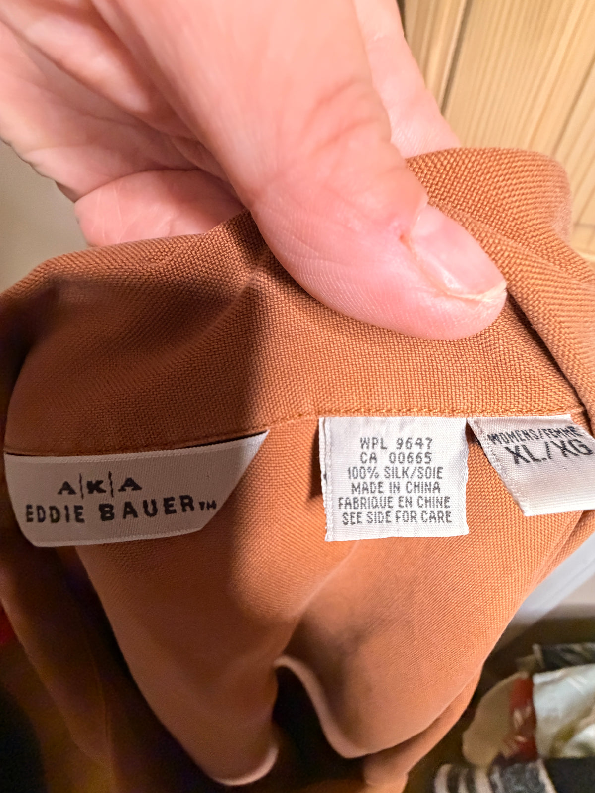 Eddie Bauer 100% Silk Camp Shirt Women's XL Dusty Salmon Clay Brown Short Sleeve Button Up