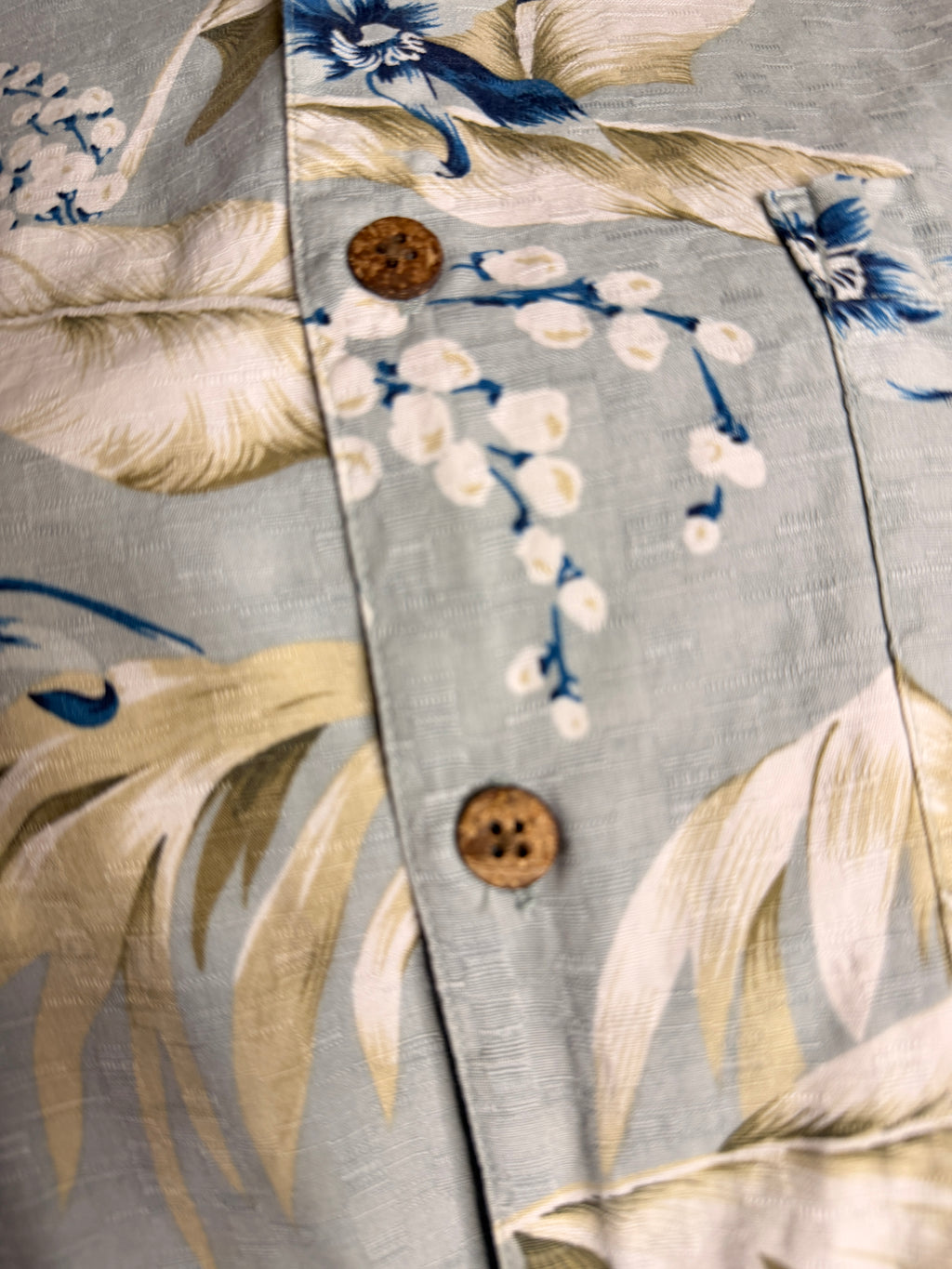 Caribbean Men's Blue Tropical Hawaiian Camp Shirt Silk Cotton Short Sleeve Medium