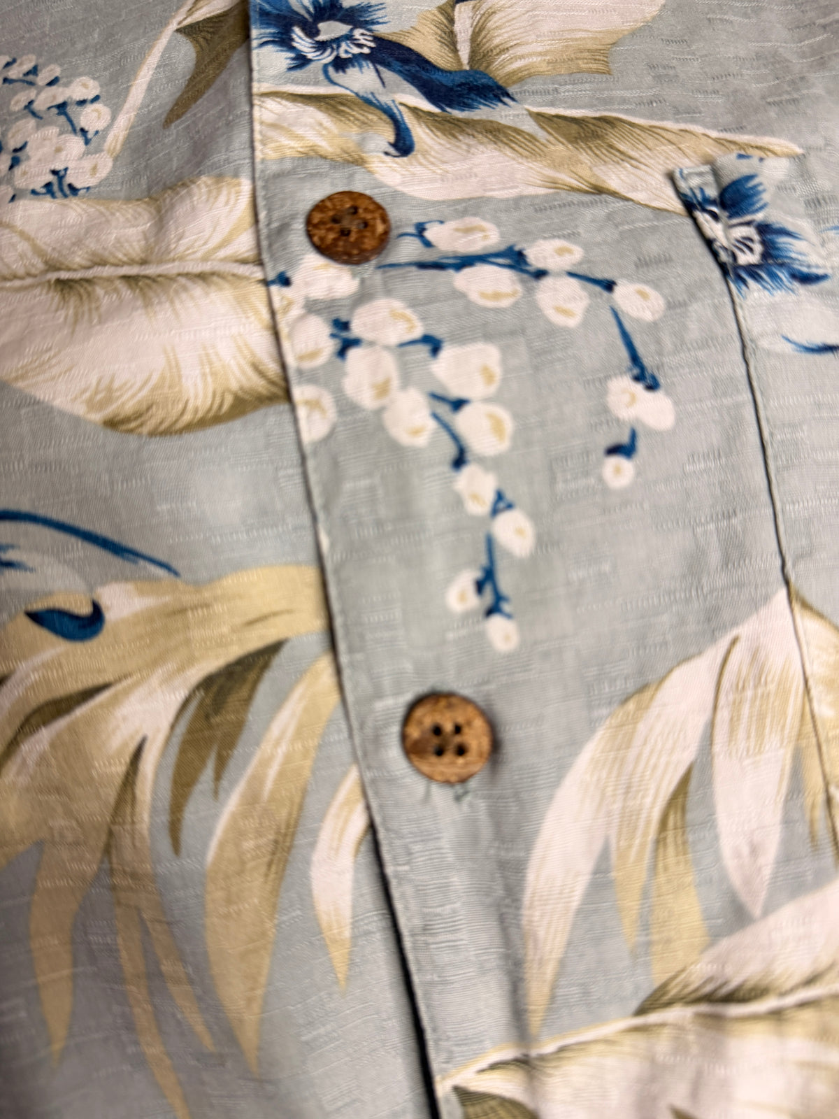 Caribbean Men's Blue Tropical Hawaiian Camp Shirt Silk Cotton Short Sleeve Medium