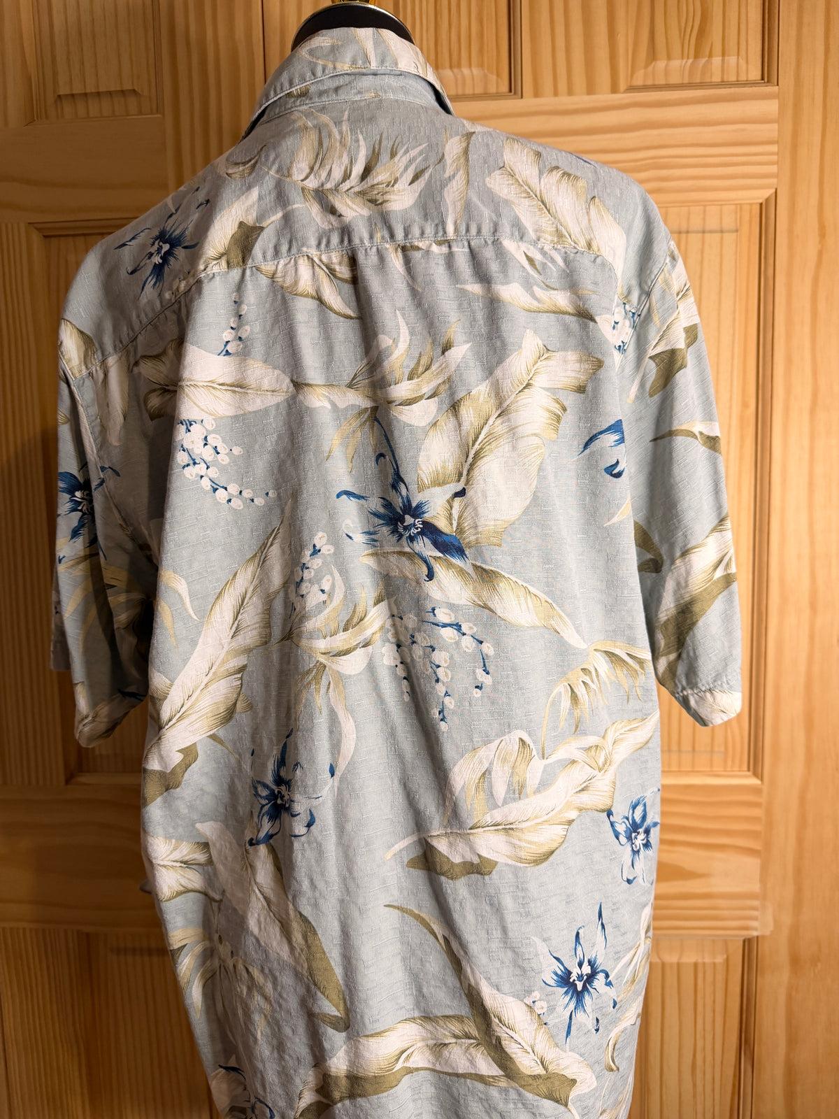 Caribbean Men's Blue Tropical Hawaiian Camp Shirt Silk Cotton Short Sleeve Medium