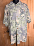 Banana Cabana Men's Blue Green Tropical Hawaiian Shirt 100% Silk Medium